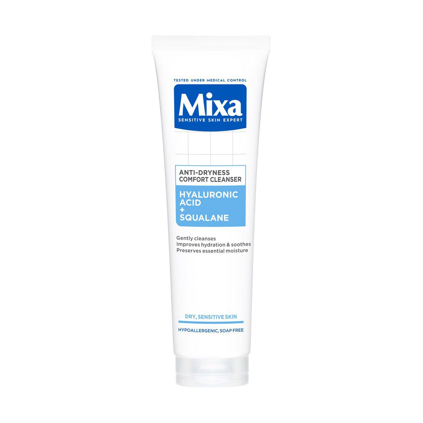 

Очищувальний гель для вмивання Mixa Anti-Dryness Comfort Cleanser для сухої та чутливої шкіри, з гіалуроновою кислотою та скваланом, 150 мл
