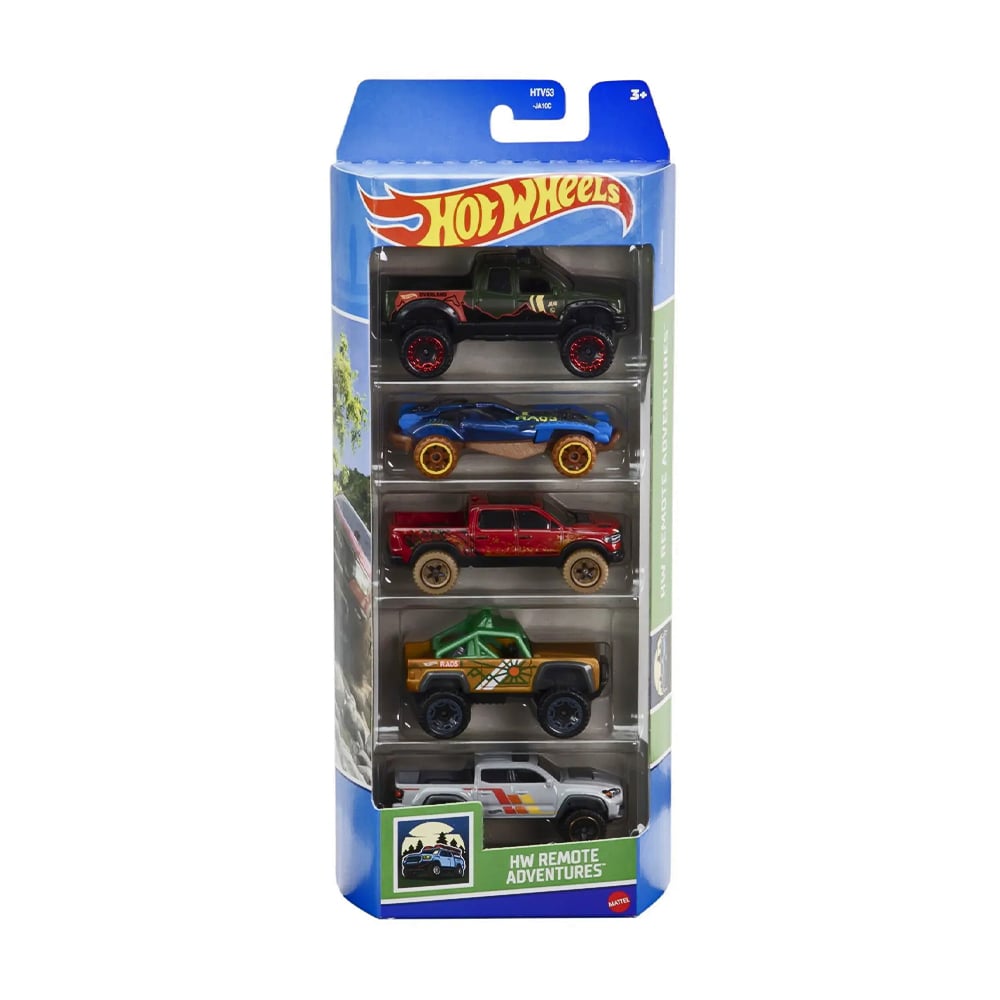 

Набір базових автомобілів Hot Wheels HW Remote Adventures чорний, синій, червоний, жовто-зелений, білий, від 3 років, 11*4.2*29 см, 5 шт (1806)