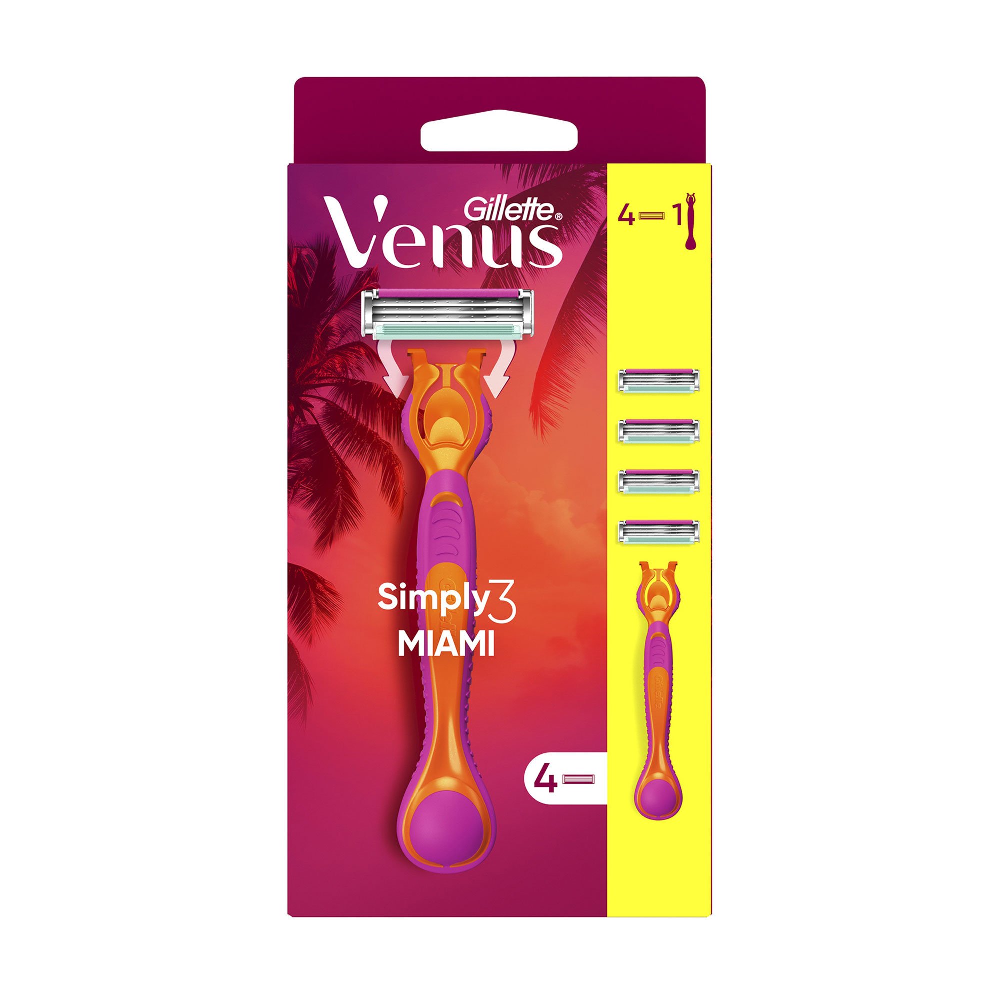 

Станок для гоління Gillette Simply Venus 3 Miami жіночий, з 4 змінними касетами