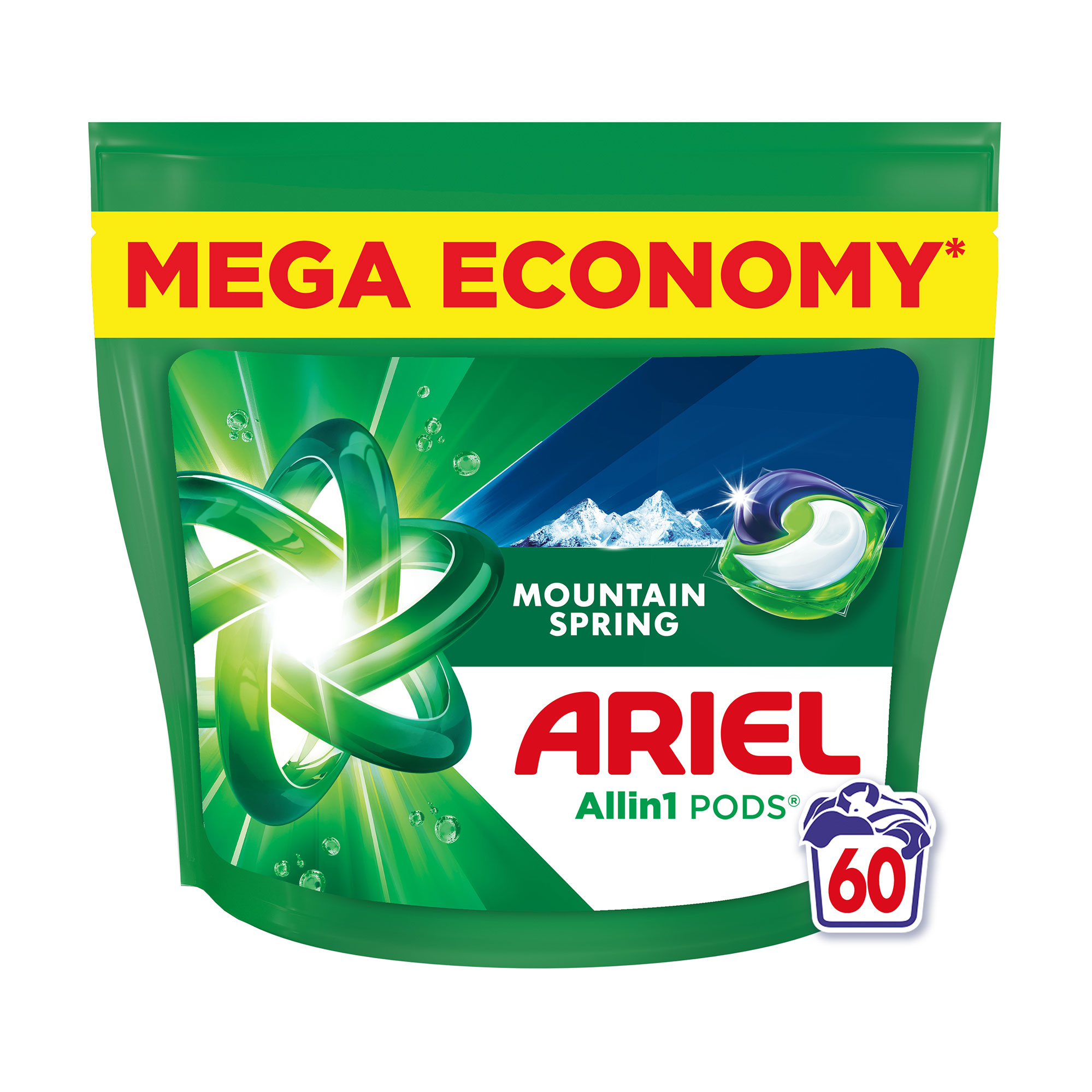 

Уцінка! Капсули для прання ARIEL All-in-1 Pods Mountain Spring Все в 1, Гірське джерело, 60 циклів прання, 60 шт