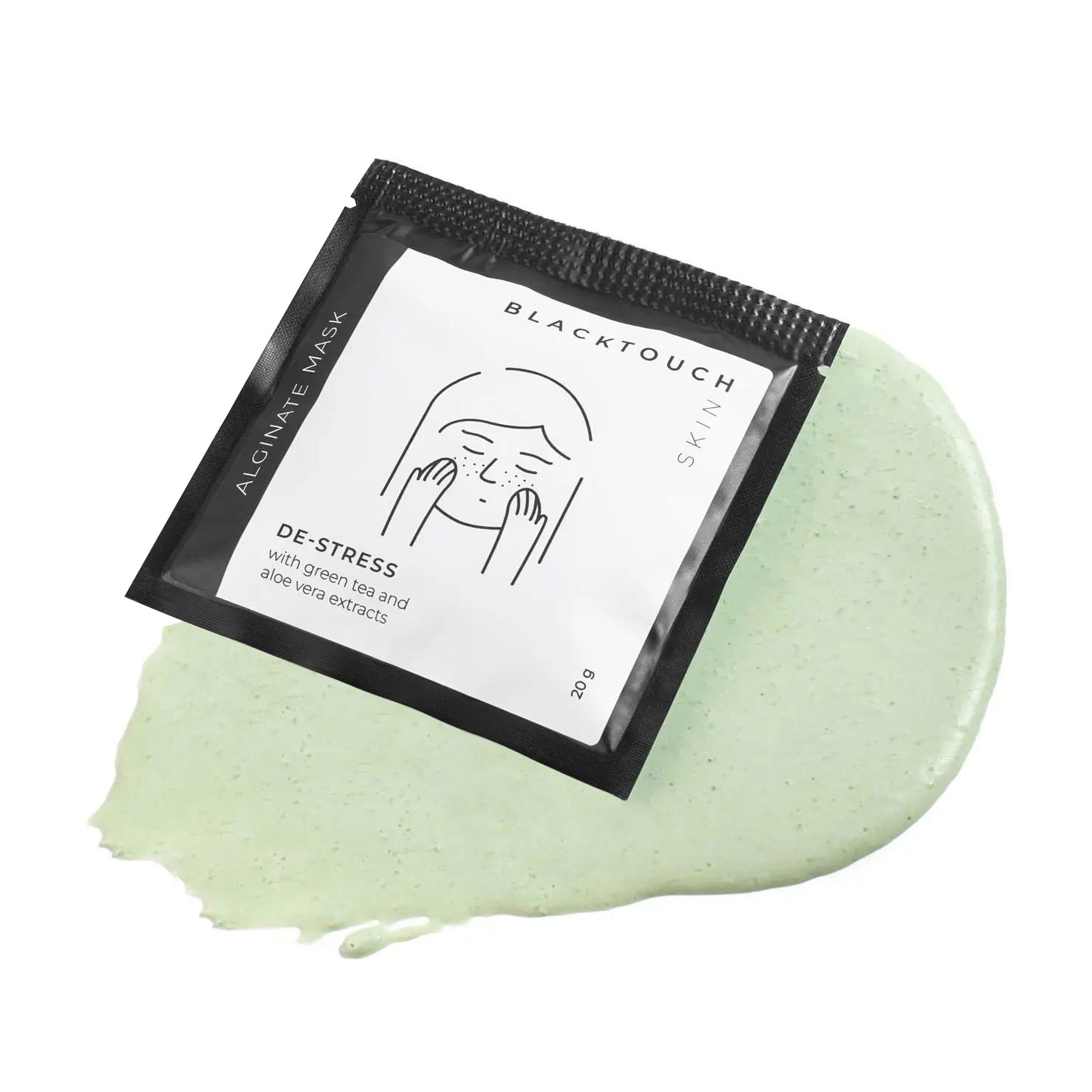 

Уцінка! Заспокійлива альгінатна маска для обличчя BlackTouch Smart Alginate Mask з екстрактом зеленого чаю та алое вера, 20 г