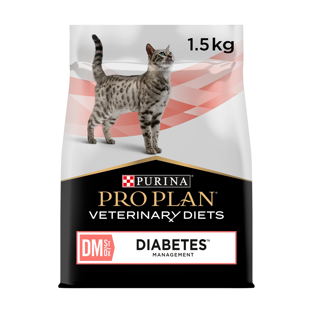 

Уцінка! Сухий корм для дорослих котів Pro Plan Veterinary Diets DM ST/OX Diabetes Managment для регулювання надходження глюкози, 1.5 кг