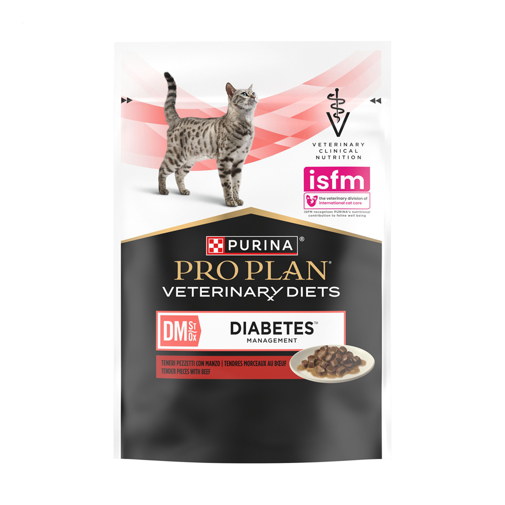 

Уцінка! Вологий корм для дорослих котів Pro Plan Veterinary Diets DM ST/OX Diabetes Managment для регулювання надходження глюкози, з яловичиною, 10*85 г