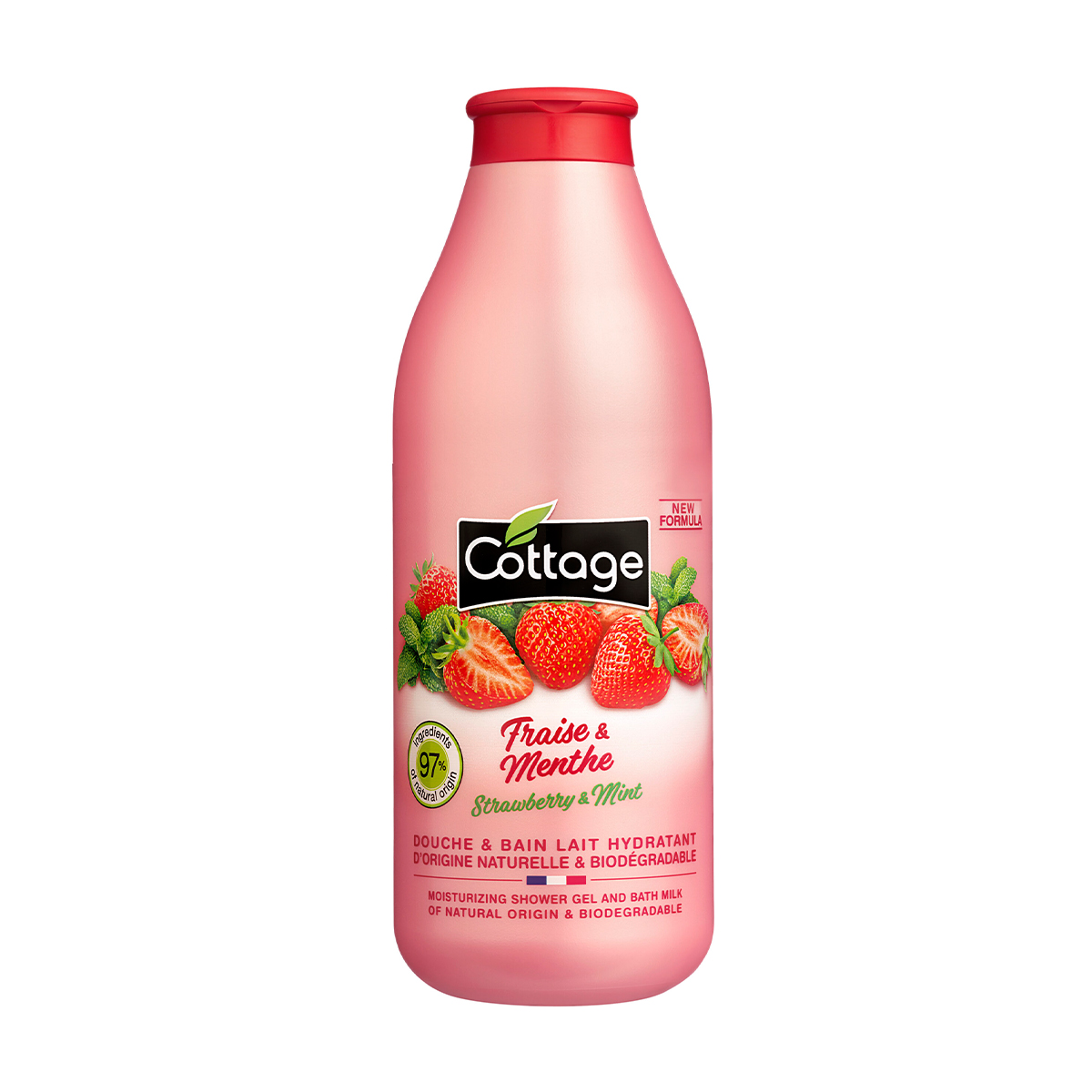 

Зволожувальний гель для душу та молочко для ванни Cottage Moisturizing Shower Gel And Bath Milk, Strawberry & Mint, 750 мл