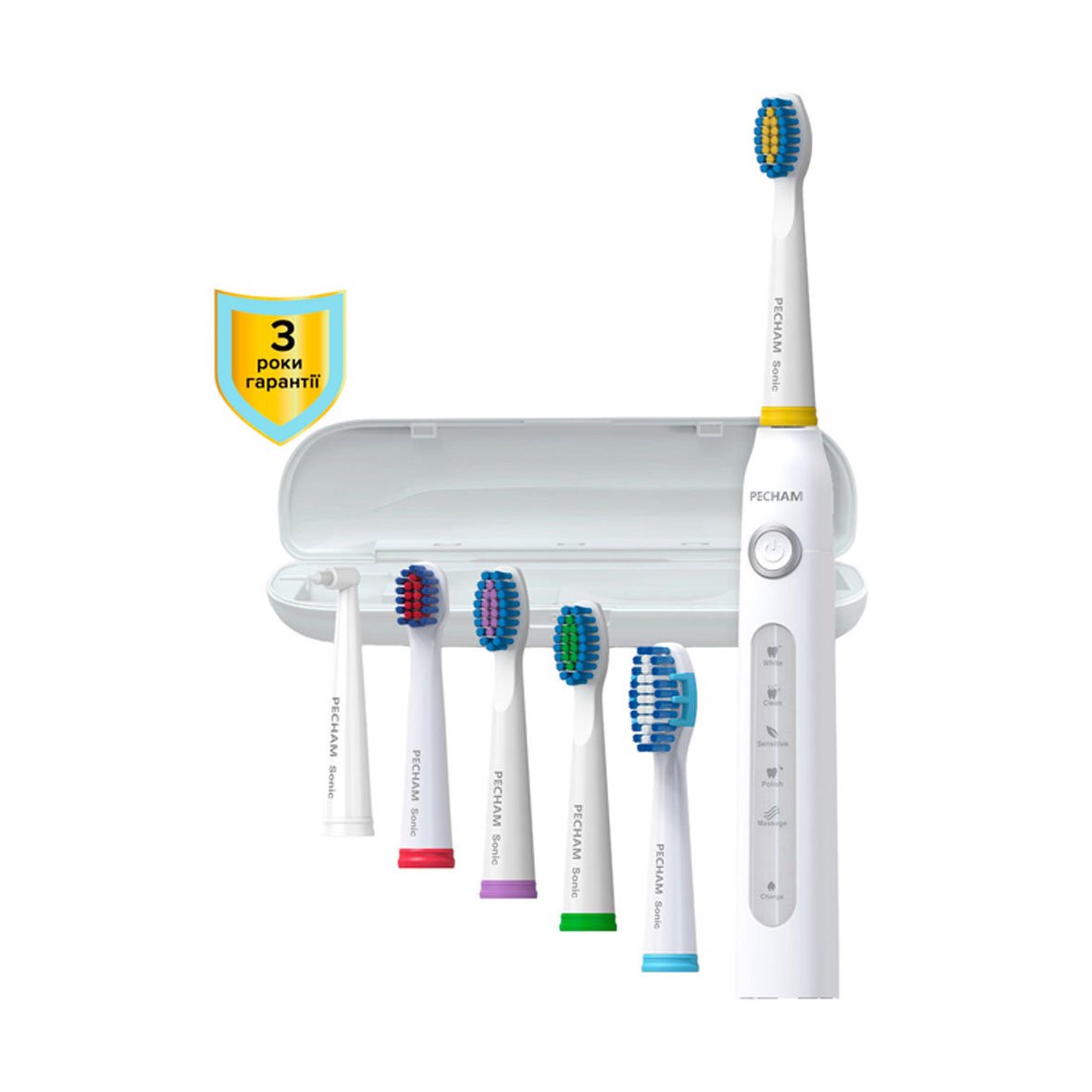 

Набір PECHAM White Travel PC-081 (звукова електрична зубна щітка, 1 шт + змінні насадки, 6 шт + чохол, 1 шт)