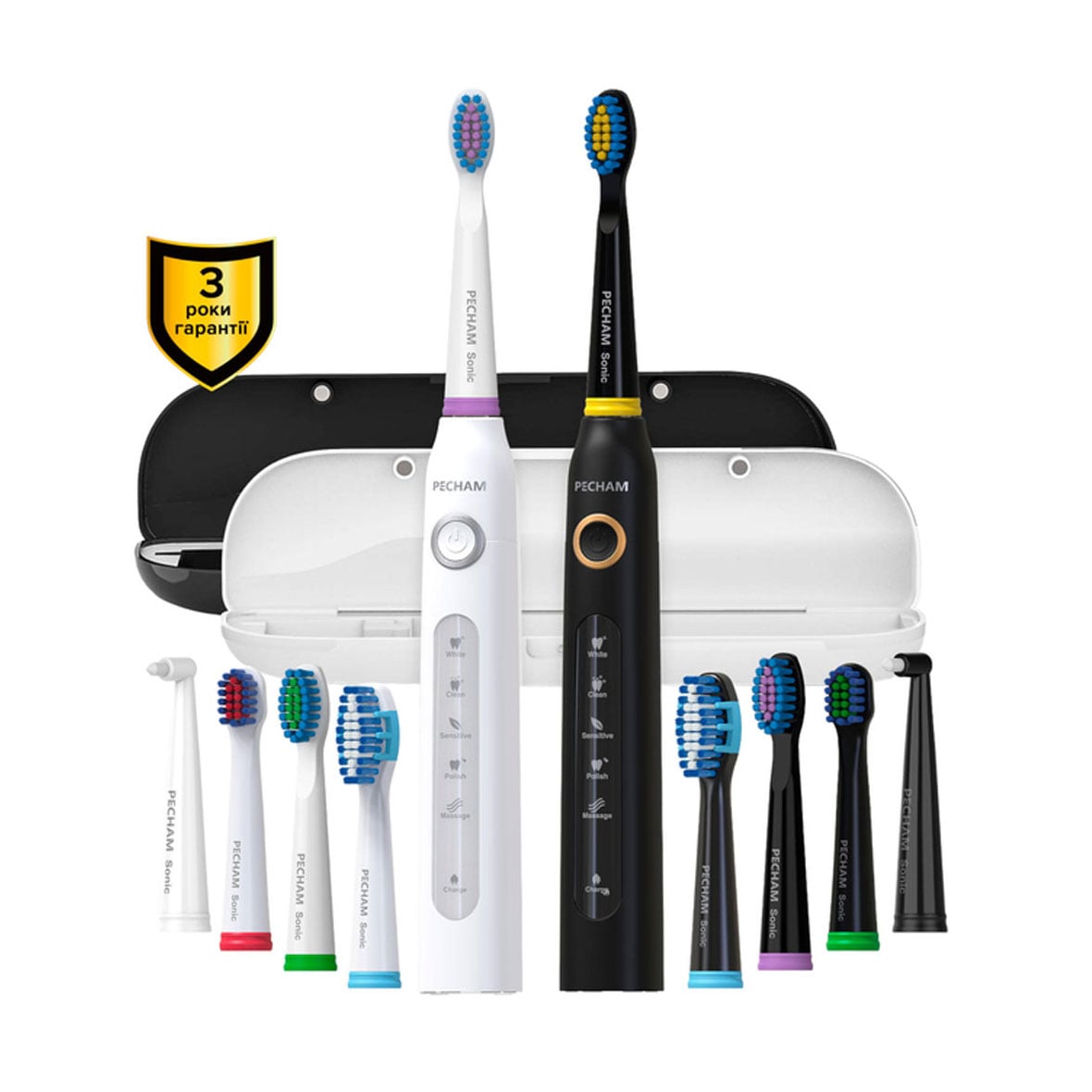 

Набір PECHAM Black & White Travel Set PC-084 (звукова електрична зубна щітка, 2 шт + змінні насадки, 10 шт + чохол, 2 шт)