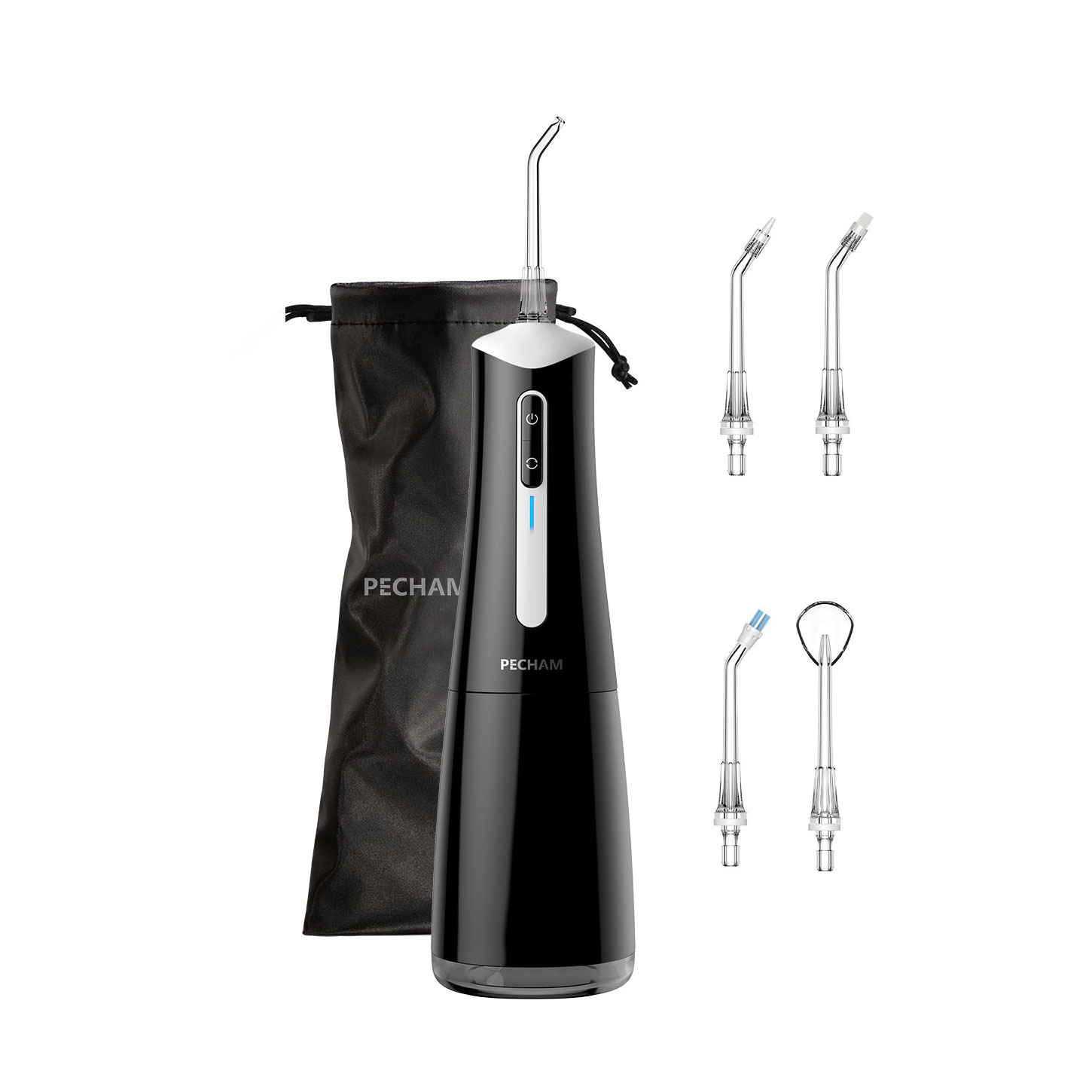 

Уцінка! Портативний іригатор для ротової порожнини PECHAM Travel Black PC-5240 з 5 насадками, чорний