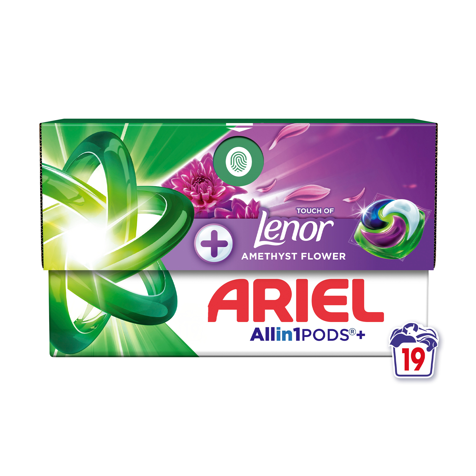 

Уцінка! Капсули для прання ARIEL Pods+ All-in-1 Touch Of Lenor Amethyst Flower Все-в-1, Дотик Lenor Аметистова квітка, 19 циклів прання, 19 шт