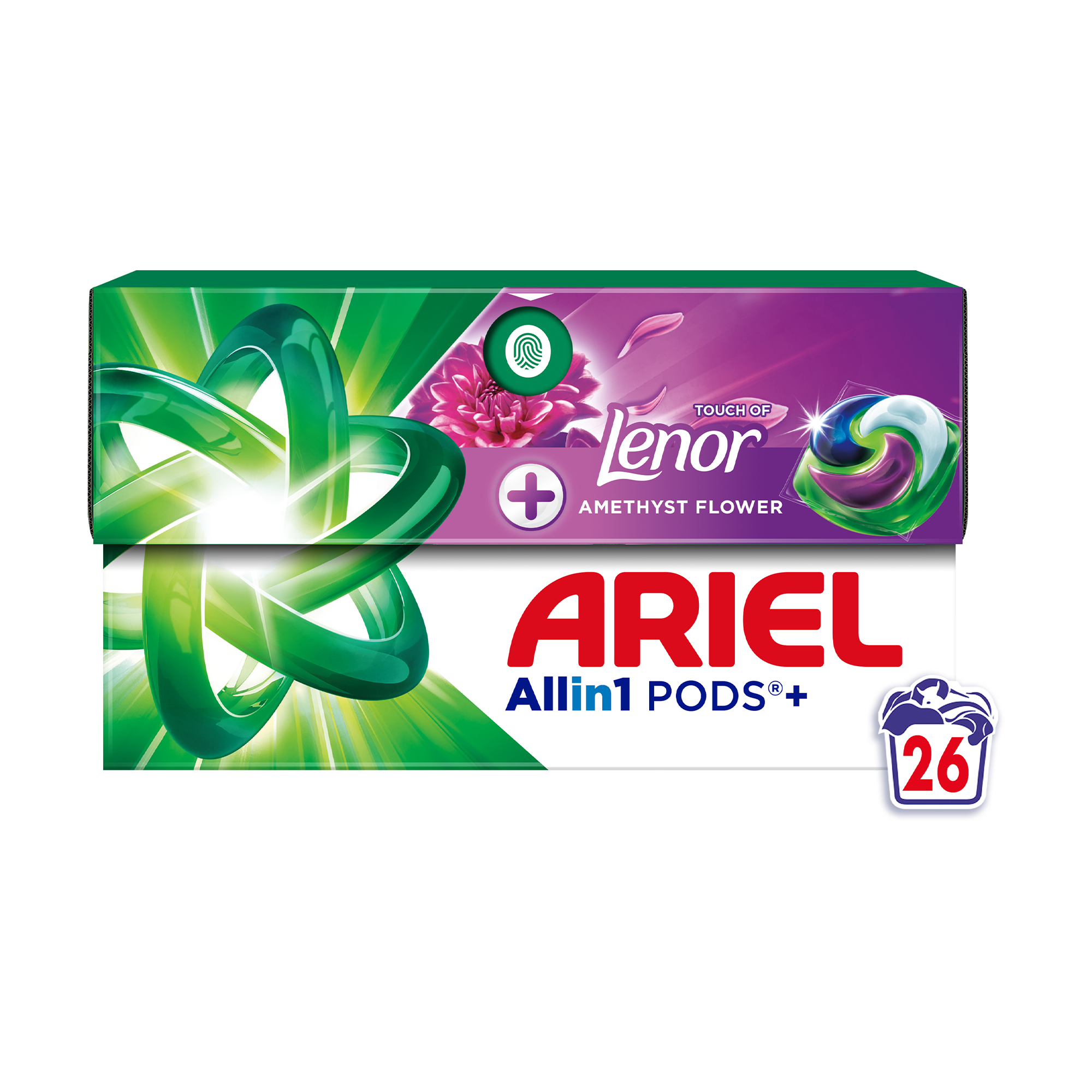 

Уцінка! Капсули для прання ARIEL Pods+ All-in-1 Touch Of Lenor Amethyst Flower Все-в-1, Дотик Lenor Аметистова квітка, 26 циклів прання, 26 шт