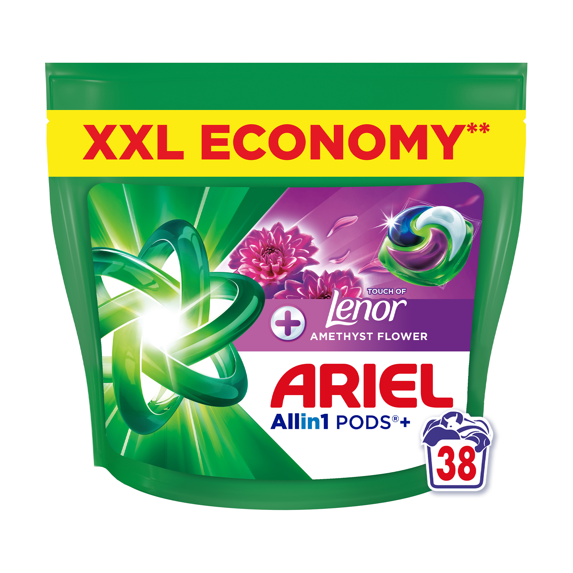 

Уцінка! Капсули для прання ARIEL Pods+ All-in-1 Touch Of Lenor Amethyst Flower Все-в-1, Дотик Lenor Аметистова квітка, 38 циклів прання, 38 шт