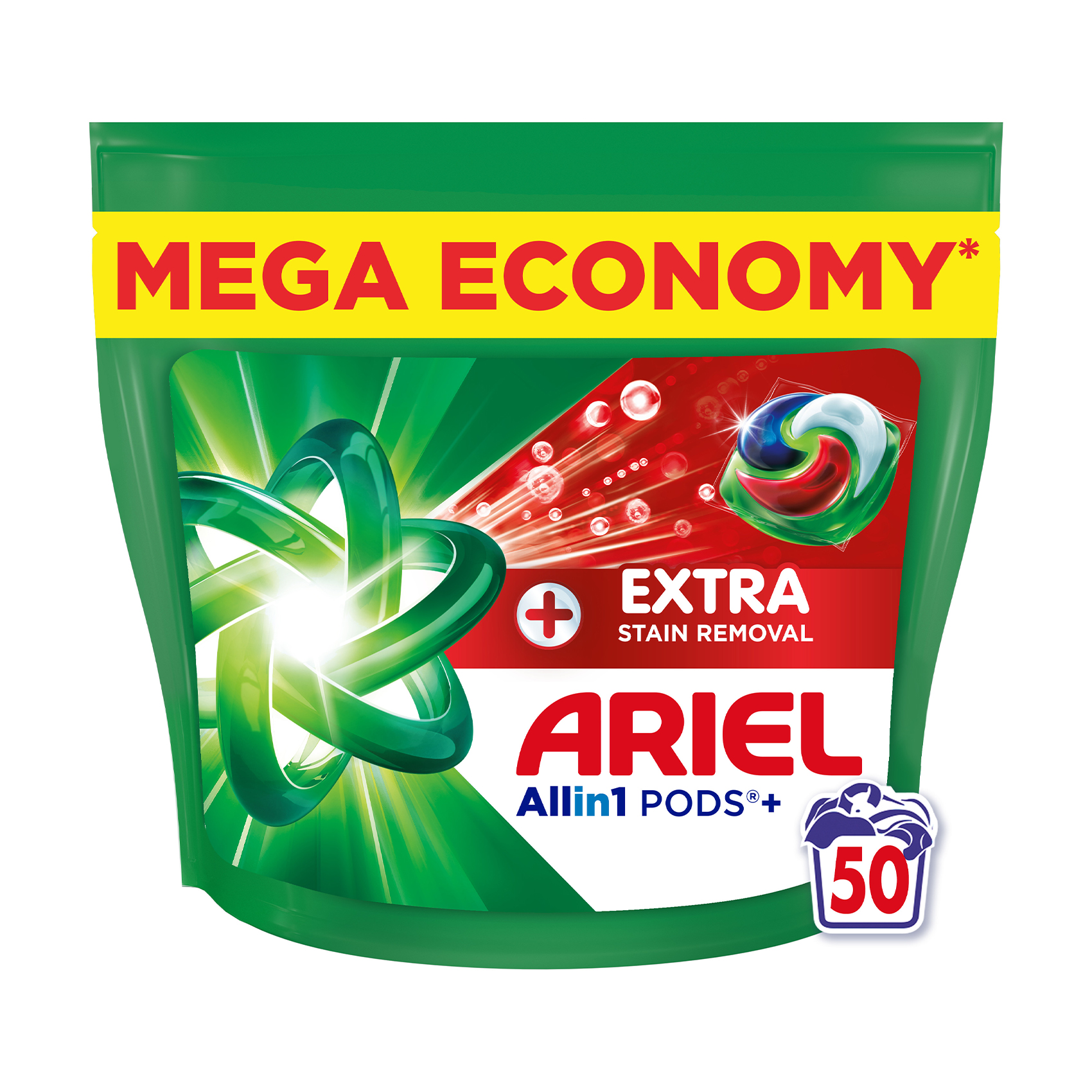 

Капсули для прання ARIEL Pods+ All-in-1 Extra Stain Removal Все в 1, Екстрасила виведення плям, 50 циклів прання, 50 шт