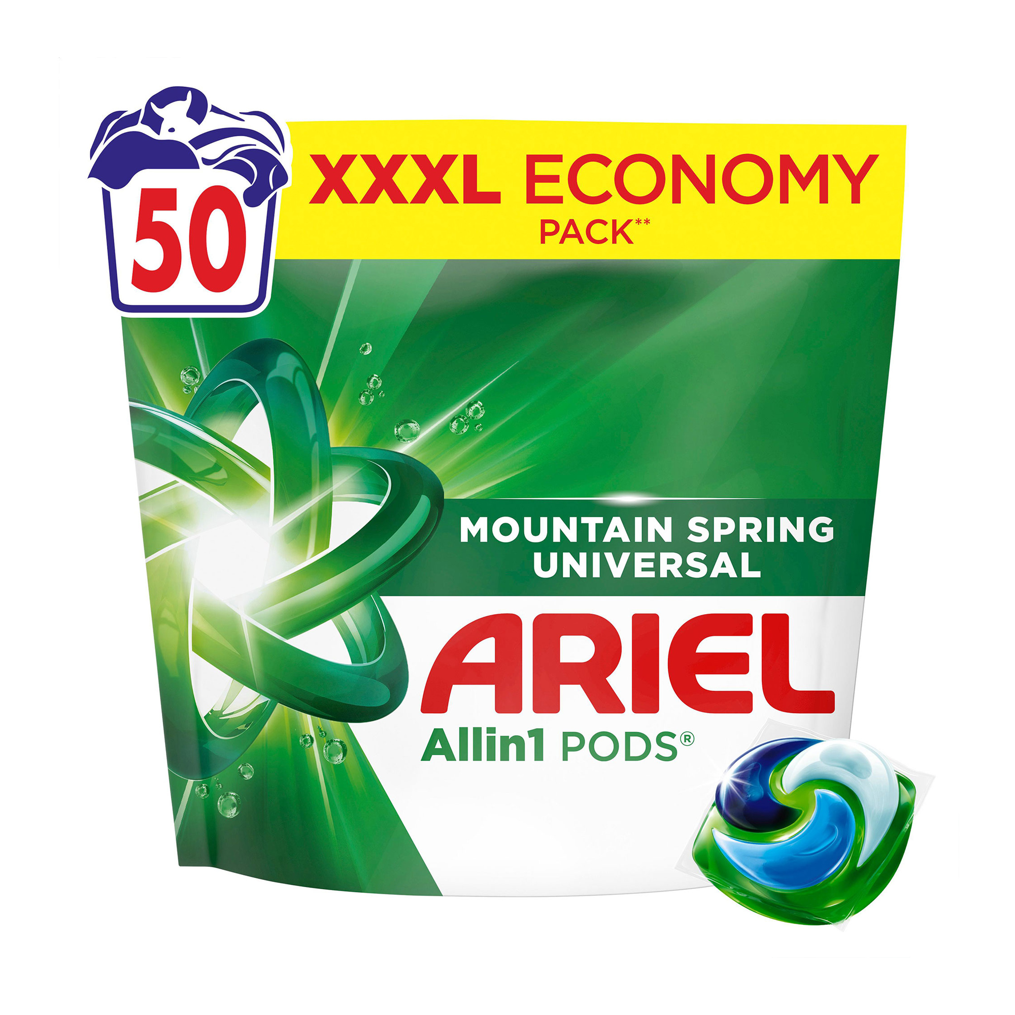 

Капсули для прання ARIEL Pods All-in-1 Все-в-1, Гірське джерело, 50 циклів прання, 50 шт