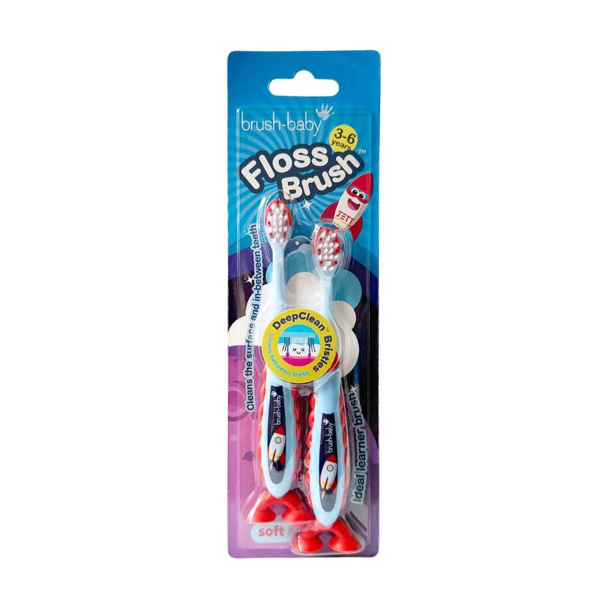 

Набір дитячих зубних щіток Brush-Baby FlossBrush Rocket на присосці, від 3 до 6 років, 2 шт