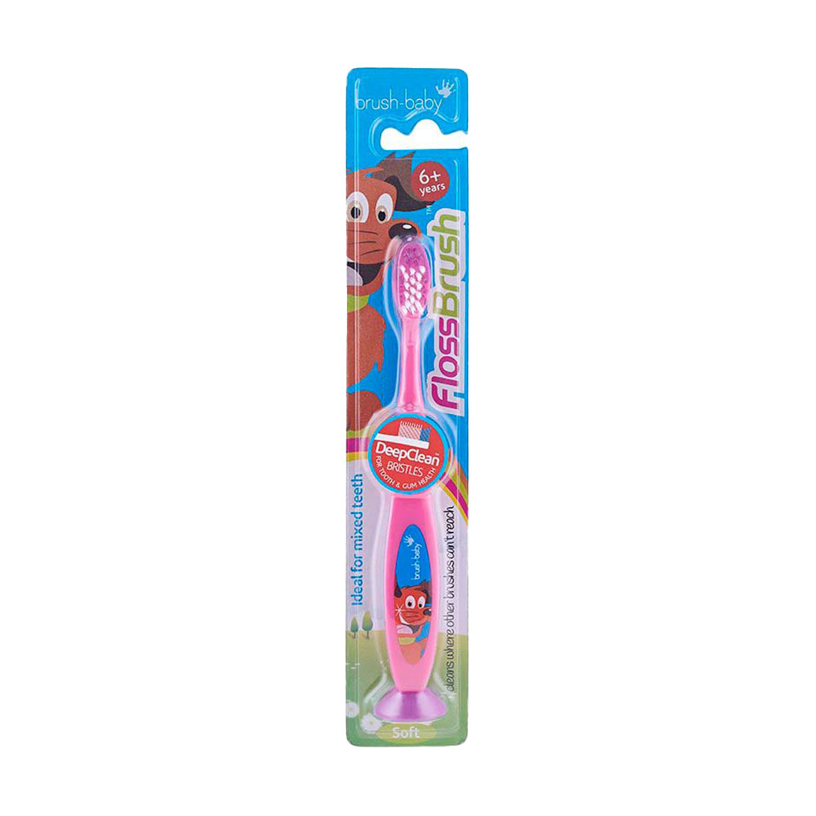 

Дитяча зубна щітка Brush-Baby FlossBrush на присосці, від 6 років, рожева, 1 шт