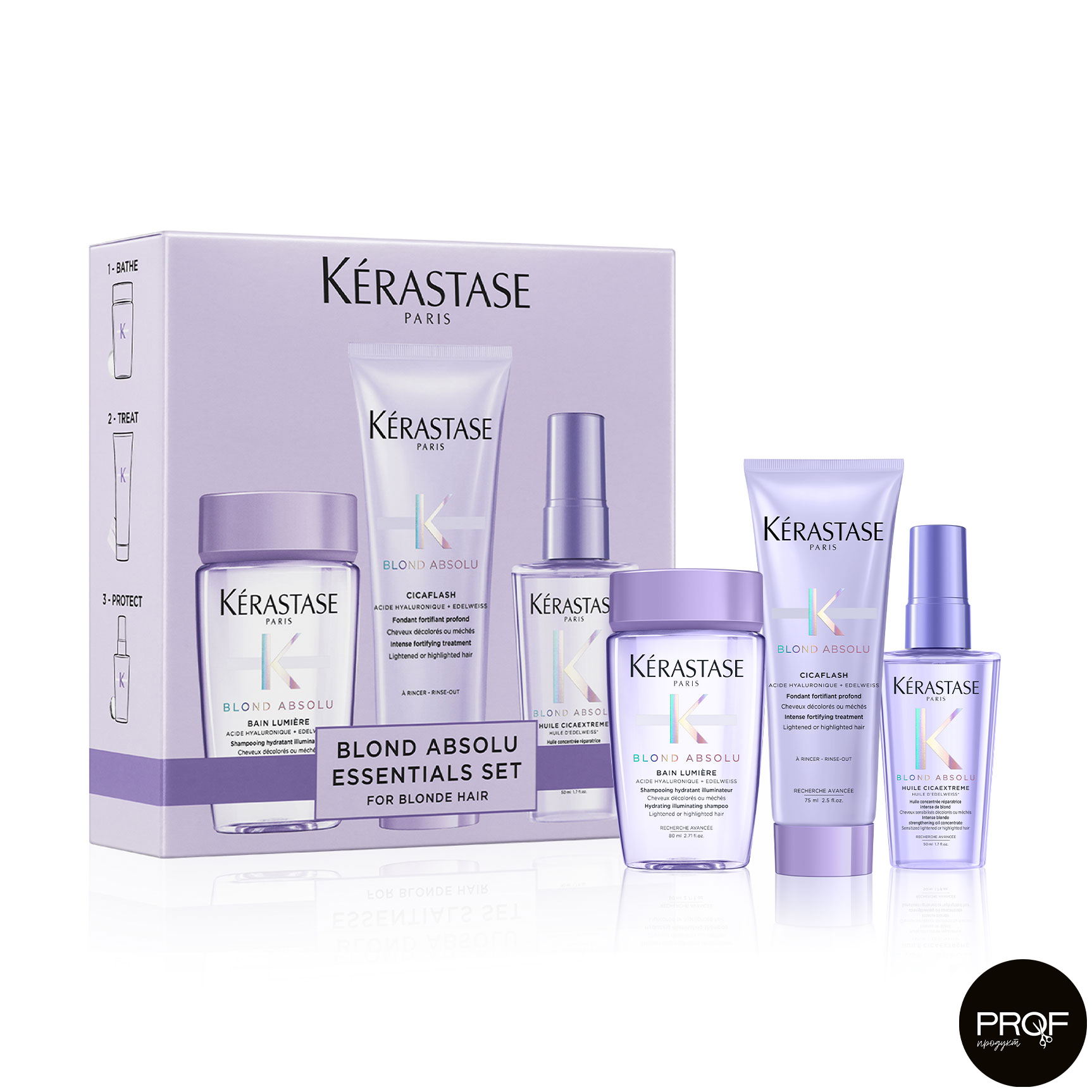 

Набір Kerastase Blond Absolu Discovery Set для освітленого та мелірованого волосся (шампунь, 80 мл + кондиціонер, 75 мл + олія, 50 мл)
