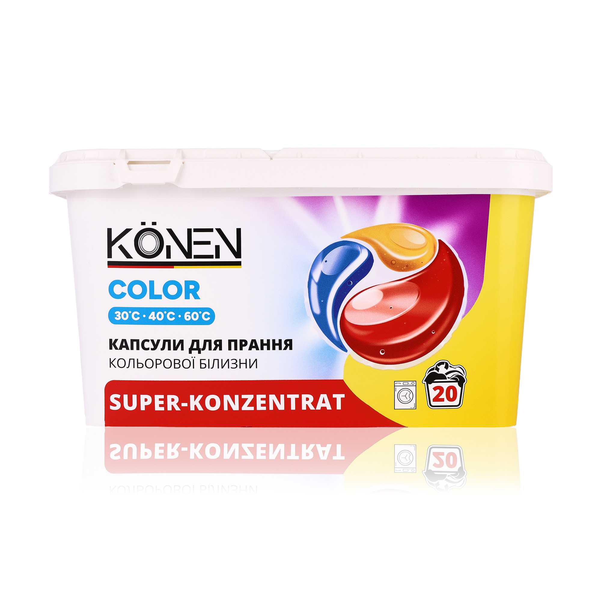 

Капсули для прання KONEN для кольорової білизни, 20 циклів прання, 20 шт