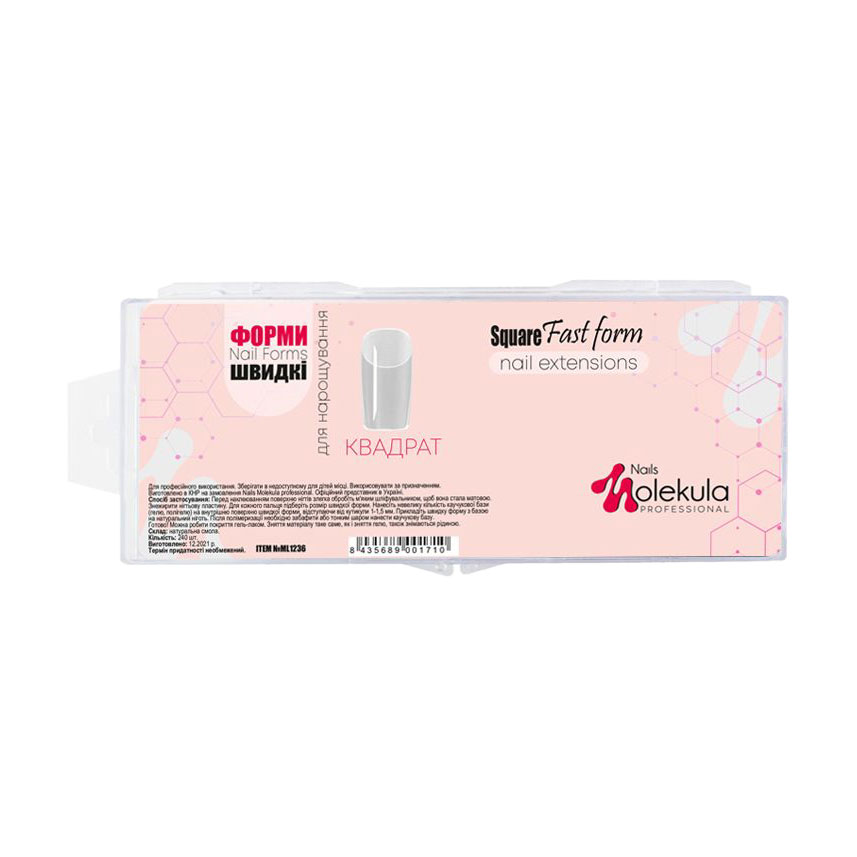 

Форми-типси для нарощування нігтівNails Molekula Professional Квадрат, 24 шт
