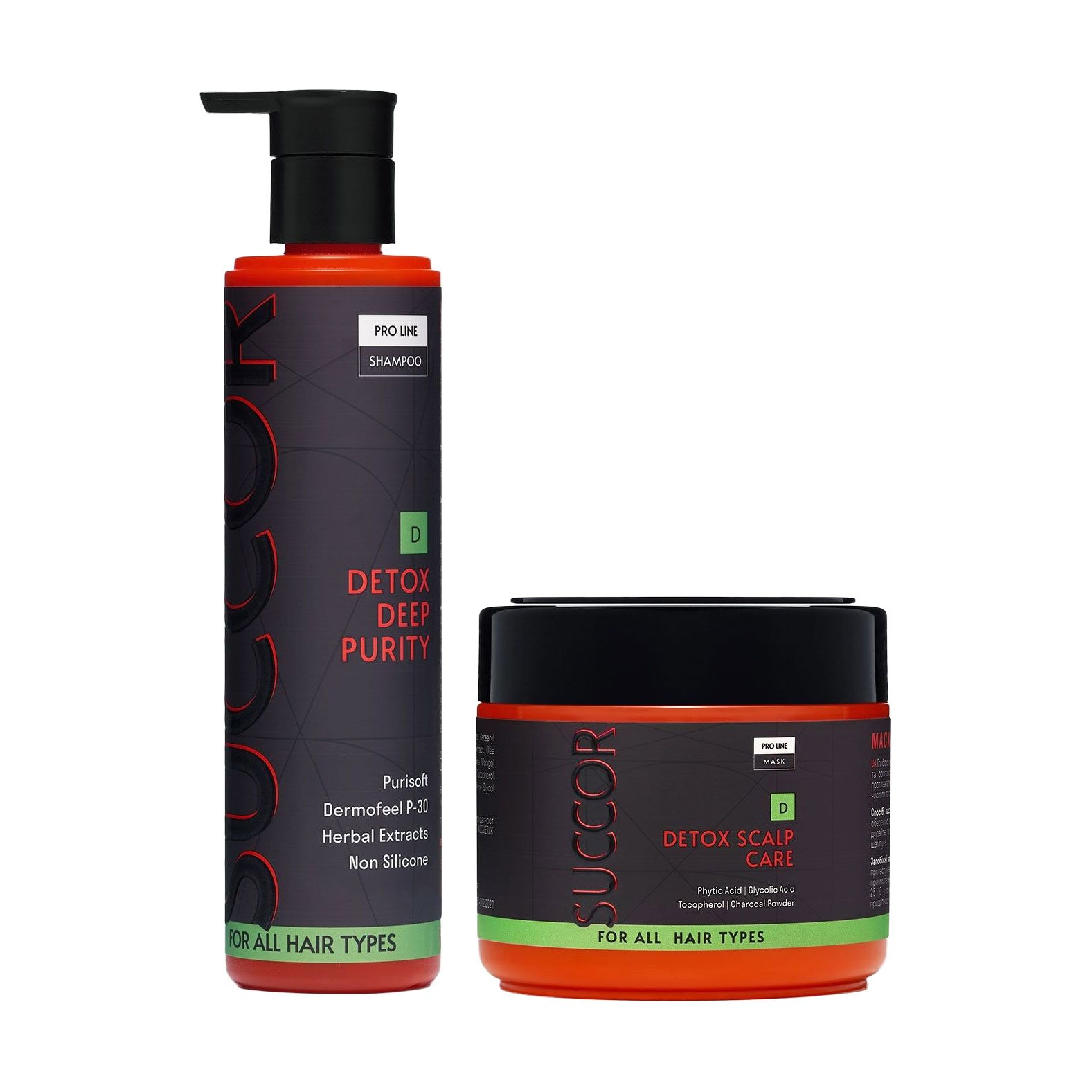 

Набір для глибокого очищення волосся та шкіри голови Succor Detox Deep Purity Set (шампунь, 250 мл + маска, 300 мл)