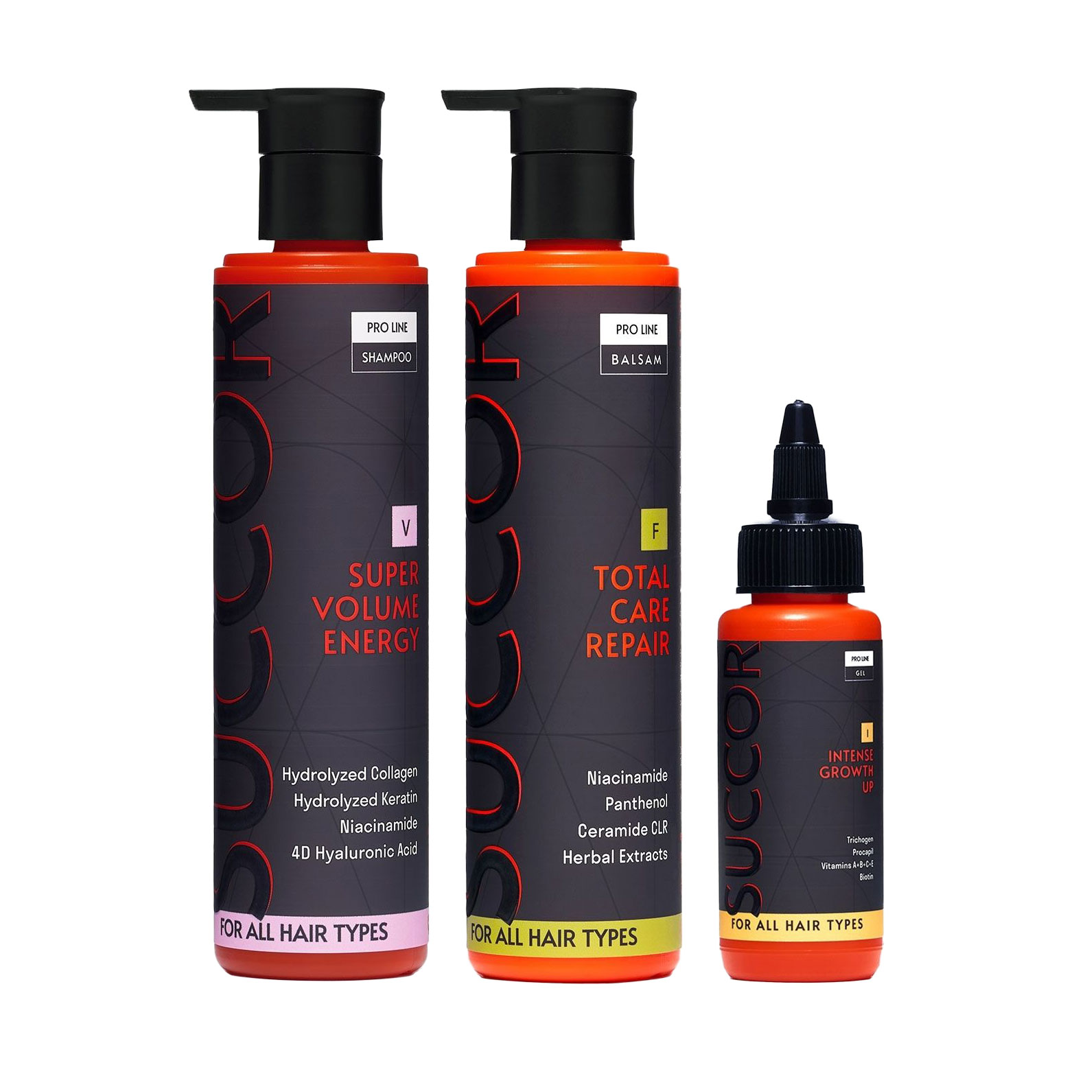 

Уцінка! Набір для волосся Succor HairRise System Set(шампунь, 250 мл + бальзам, 250 мл + гель активатор росту, 60 мл)