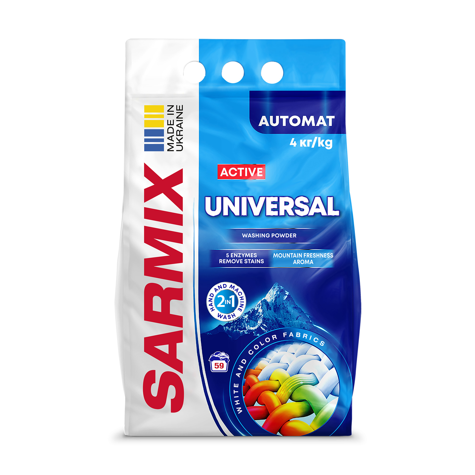 

Пральний порошок Sarmix Active Universal Автомат, 59 циклів прання, 4 кг