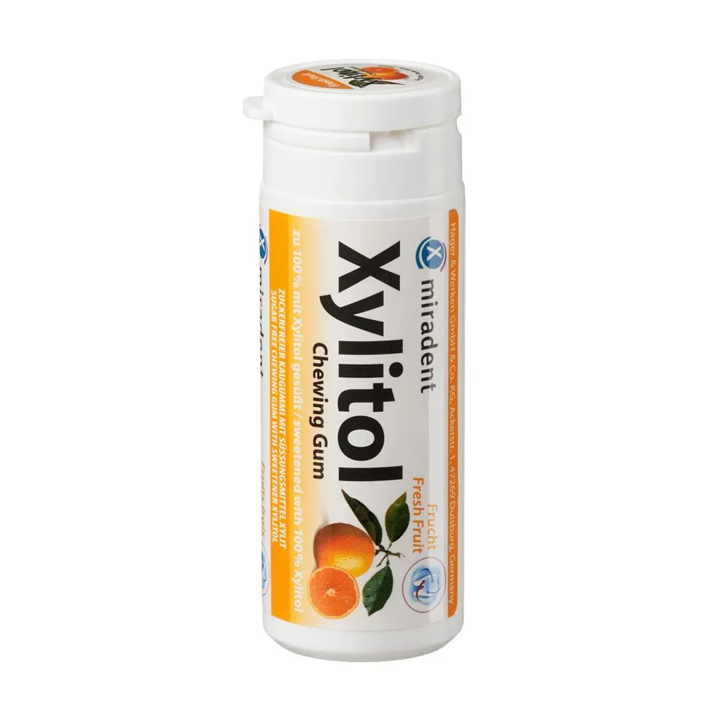 

Жувальна гумка Miradent Xylitol Chewing Gum Fresh Fruits Свіжі фрукти, з ксилітолом, 30 шт