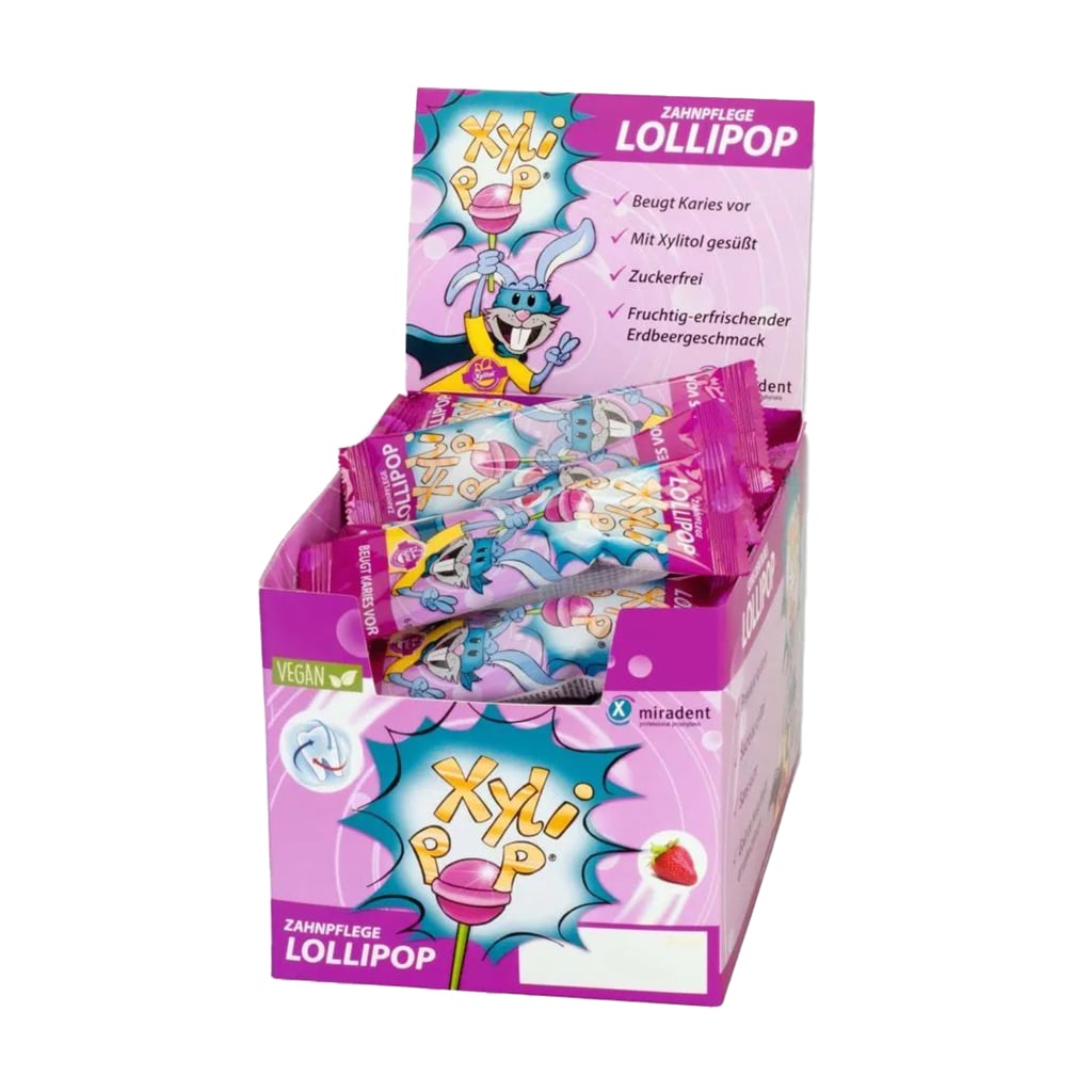 

Льодяник на паличці Miradent Xylitol Xylipop Полуниця, з ксилітолом, 50*6 г