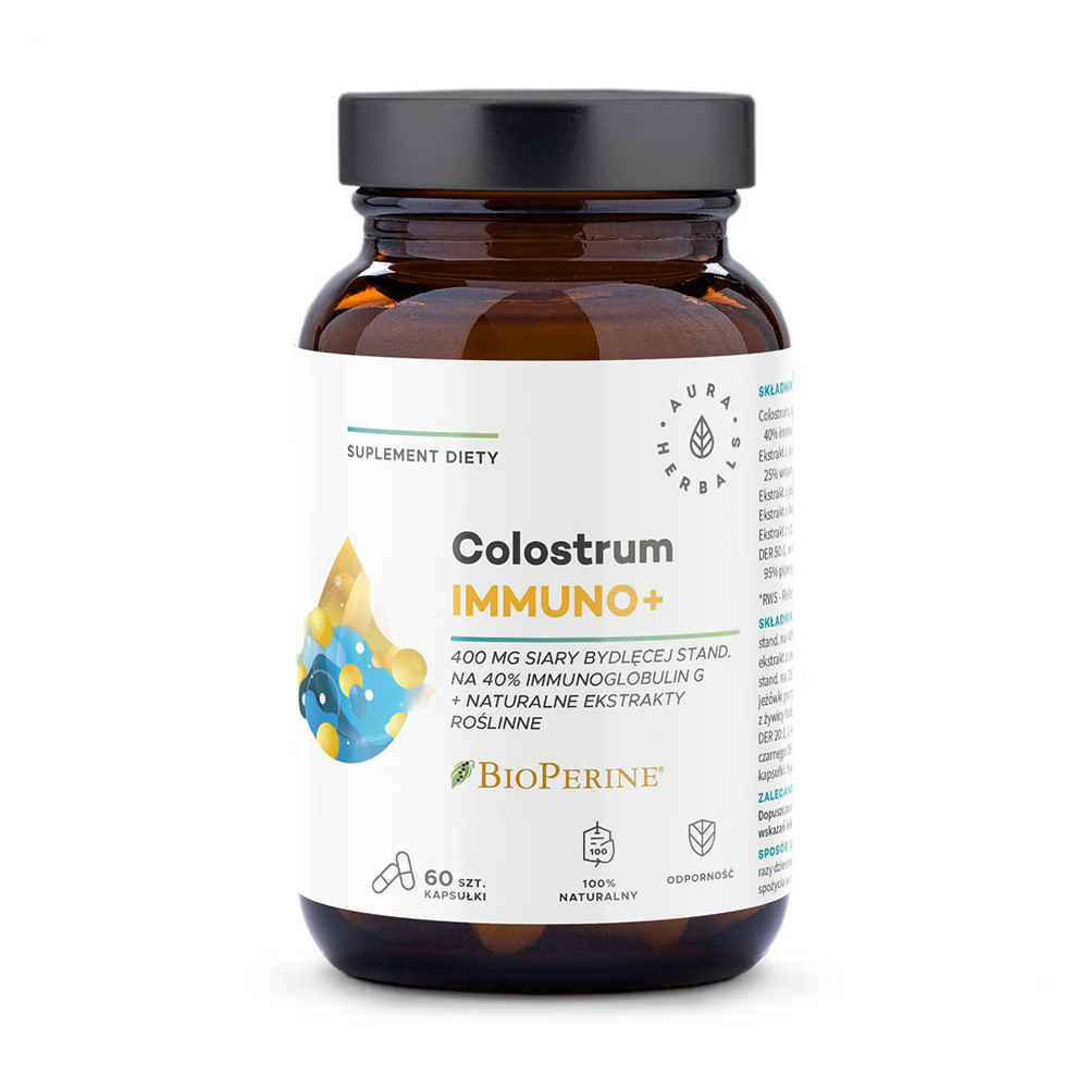 

Молозиво та біоперін Aura Herbals Colostrum Immuno + BioPerine, 60 капсул