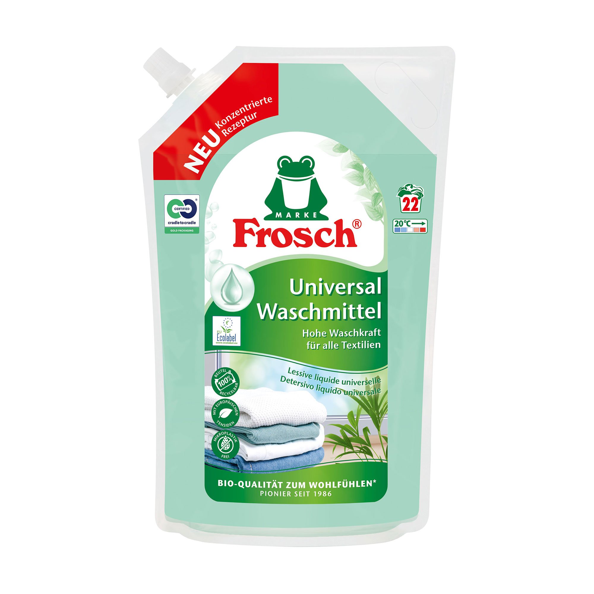 

Уцінка! Універсальний рідкий пральний засіб Frosch 22 цикли прання, 1.5 л (дойпак)