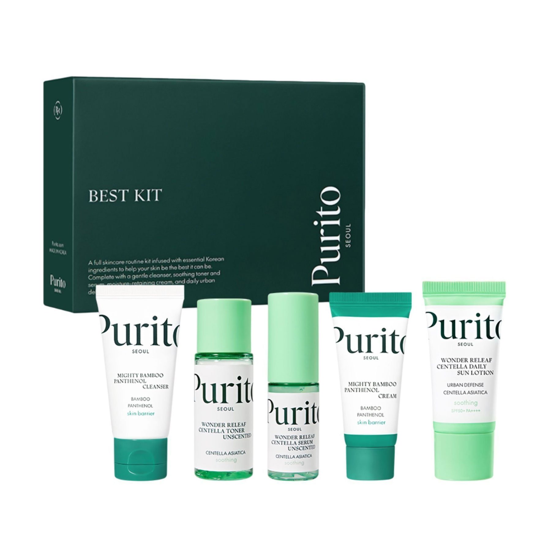 

Набір для обличчя Purito Seoul Best Kit (гель, 30 мл + тонер, 30 мл + сироватка, 15 мл + крем, 15 мл + крем, 15 мл)