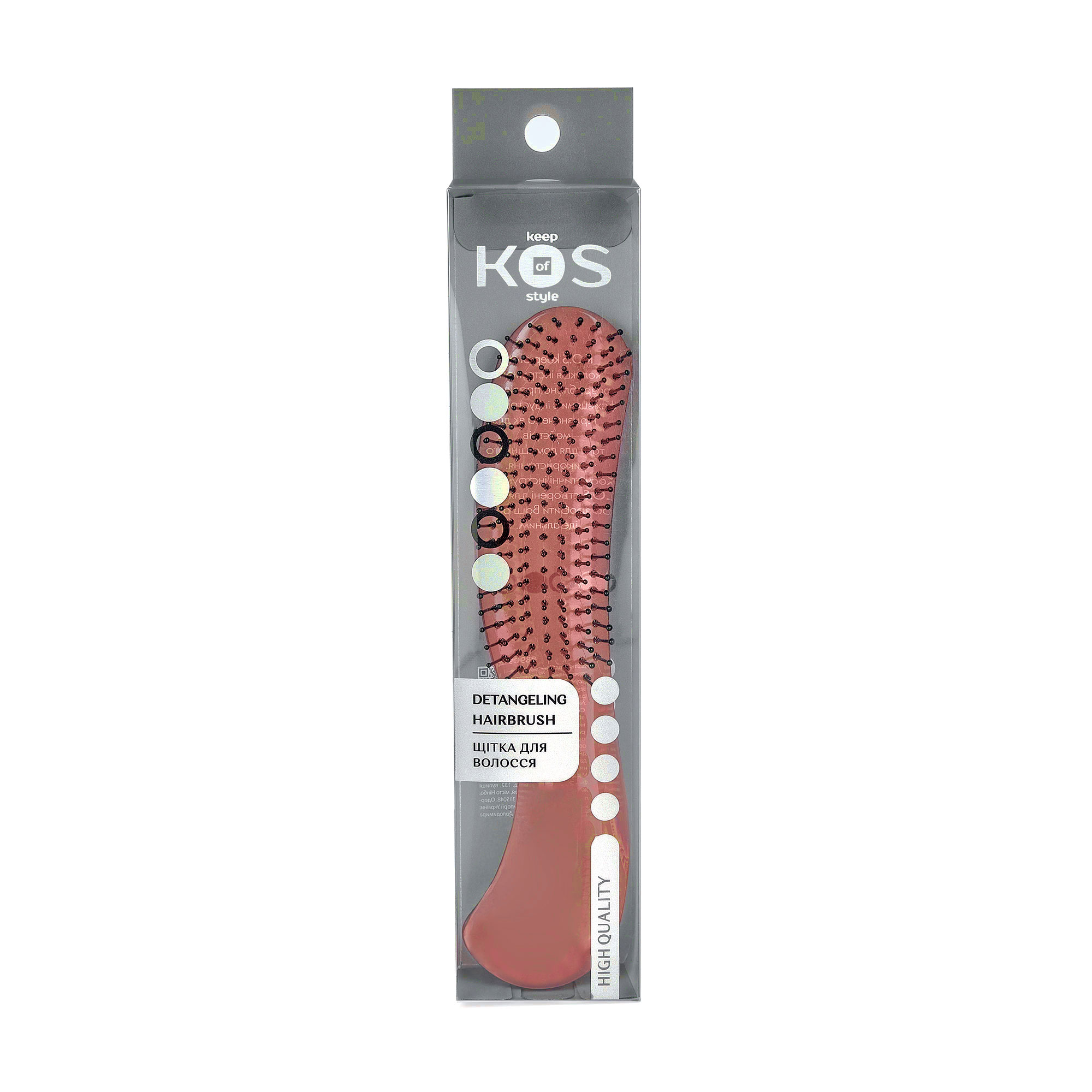 

Щітка для волосся K.O.S непродувна, напівпрозора, рожева
