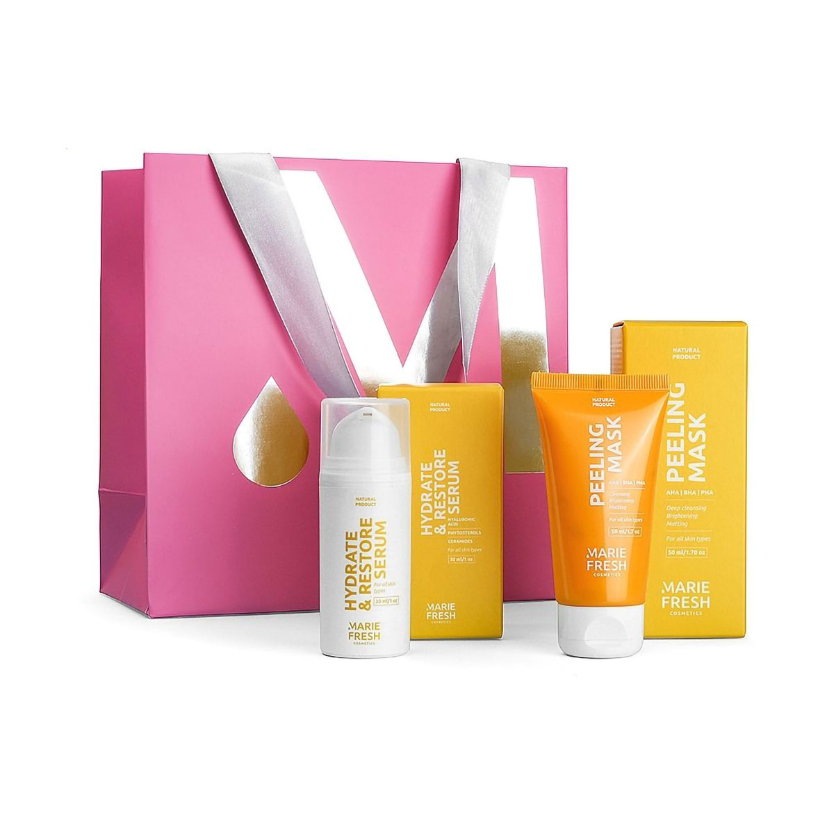 

Подарунковий набір для обличчя Marie Fresh Cosmetics Skin Renewal (сироватка, 30 мл + маска-пілінг, 50 мл)