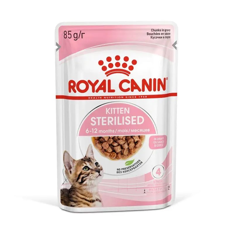 

Вологий корм для стерилізованих кошенят Royal Canin Kitten Sterilised шматочки в соусі, 85 г (1071001)