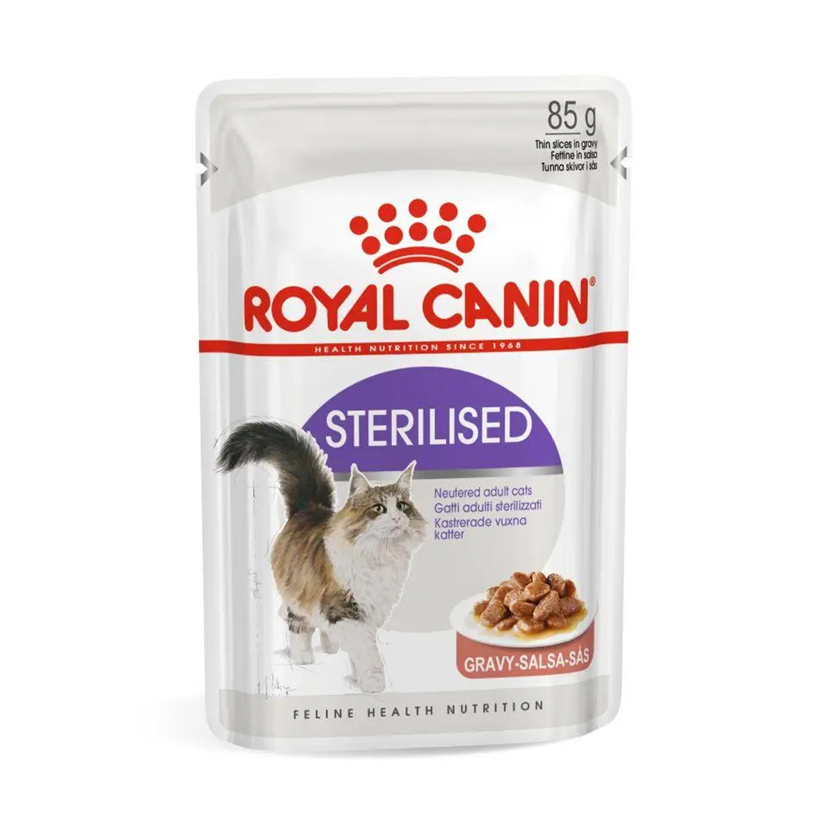 

Вологий корм для дорослих стерилізованих котів Royal Canin Sterilised шматочки в соусі, 85 г (40950010)
