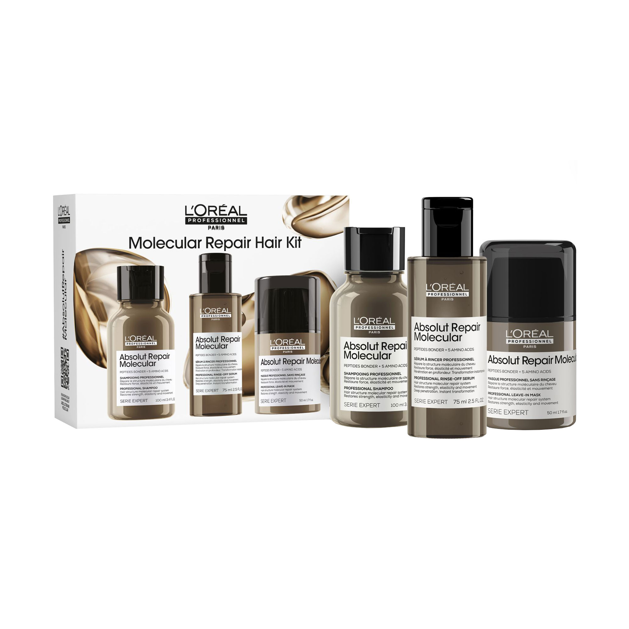 

Набір для волосся L'Oreal Professionnel Serie Expert Absolut Repair Molecular (шампунь, 100 мл + сироватка, 75 мл + незмивна маска, 50 мл)