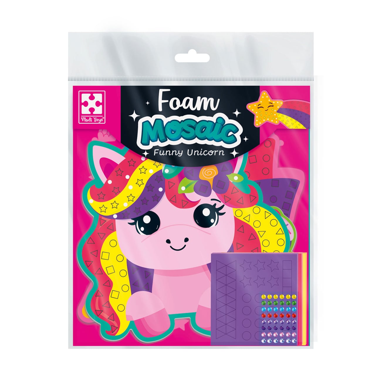 

Набір для творчості Vladi Toys Веселий єдиноріг, зі м'якою мозаїкою та стразами, 7 деталей, від 3 років (VT4511-20)