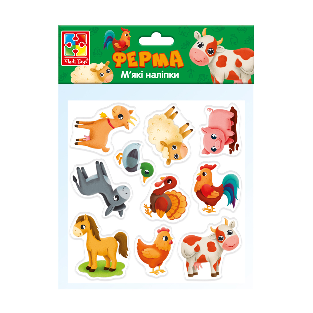 

Набір для творчості Vladi Toys М'які наліпки Ферма, 10 шт, від 3 років (VT4210-08)