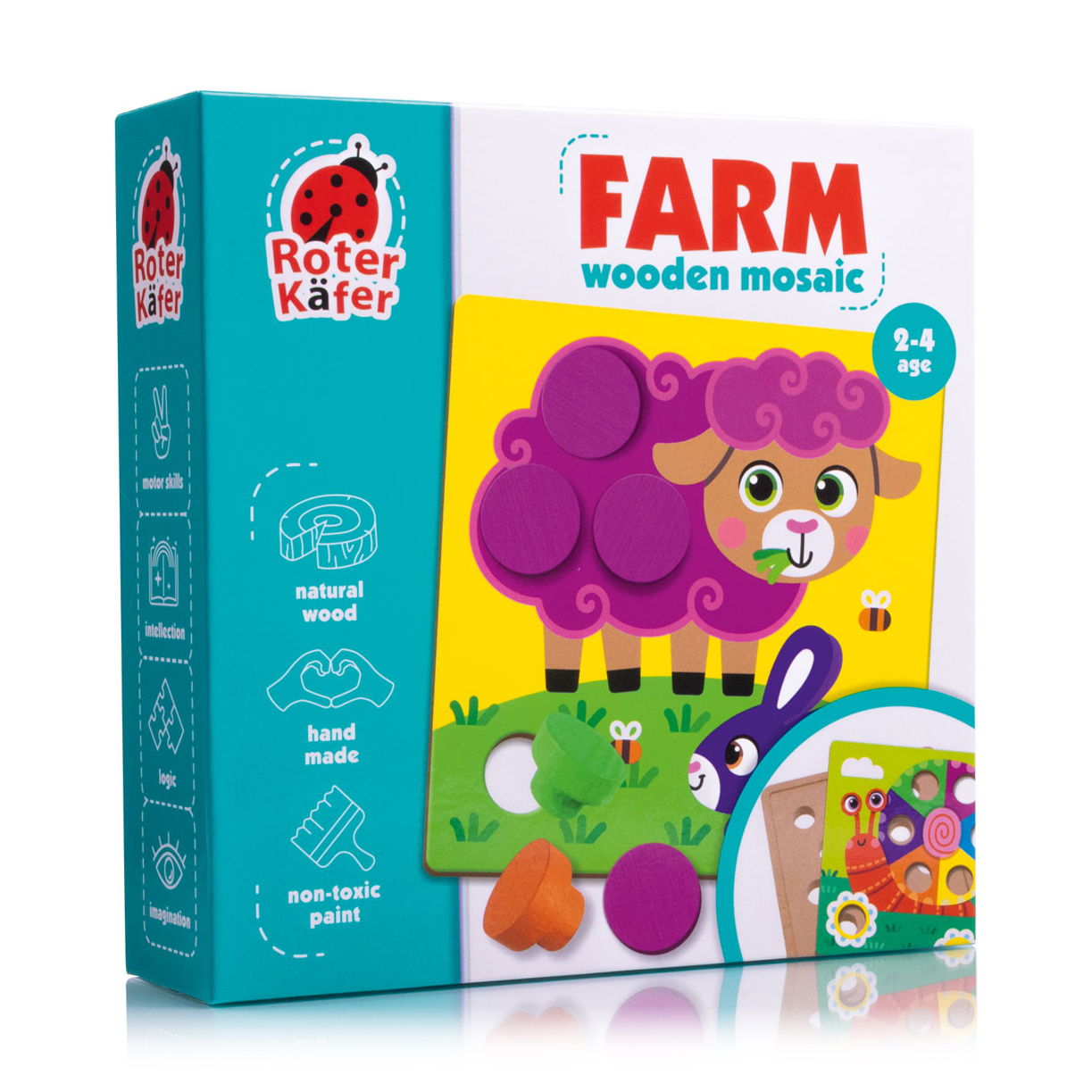 

Настільна гра Roter Kafer Дерев'яна мозаїка з основою Ферма, 22 елементи, від 2 років (RW4220)