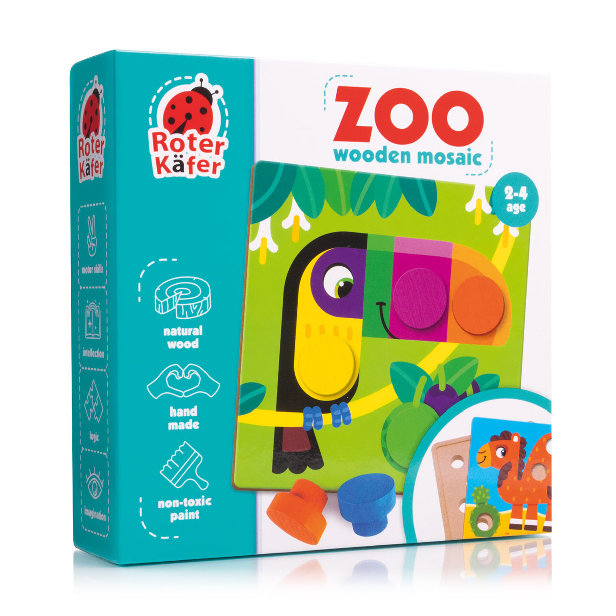 

Настільна гра Roter Kafer Дерев'яна мозаїка з основою Зоопарк, 22 елементи, від 2 років (RW4221)