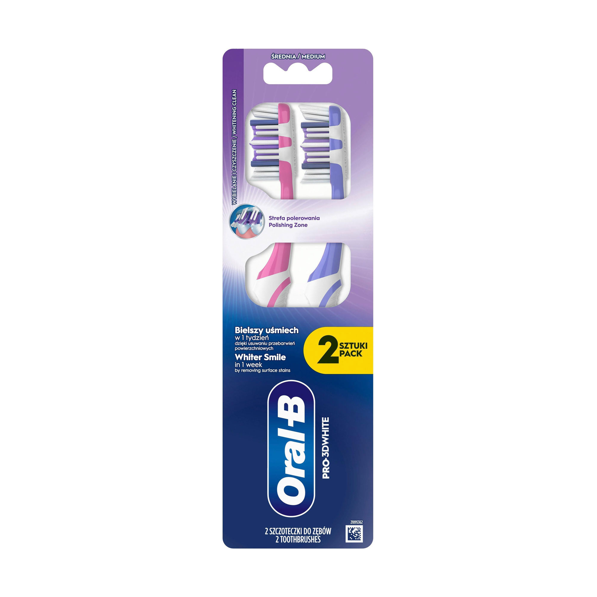 

Зубна щітка Oral-B Pro 3D White Середня жорсткість, синя та рожева, 2 шт