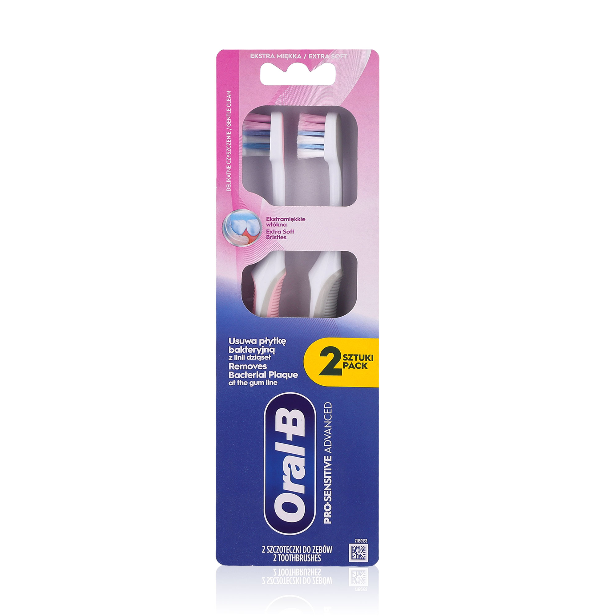 

Зубна щітка Oral-B Pro-Sensitive Advanced Екстрам'яка жорсткість, біло-сіра та біло-рожева, 2 шт