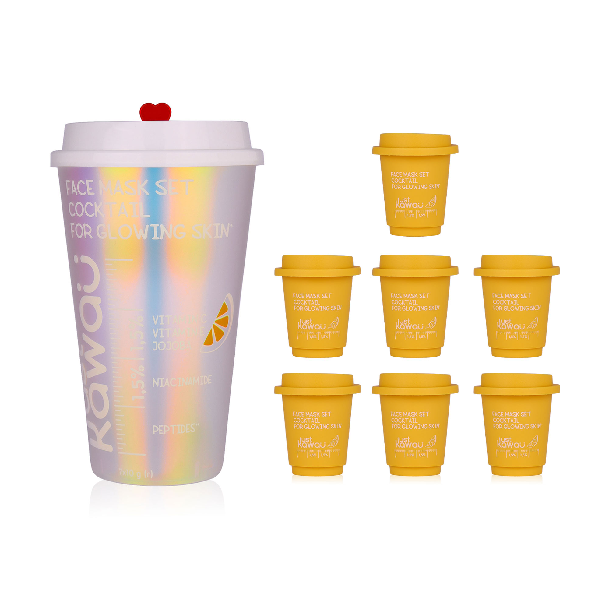 

Набір масок для обличчя Just Kawaii Cocktail For Glowing Skin з вітаміном С, ніацинамідом та пептидами, 7*10 г