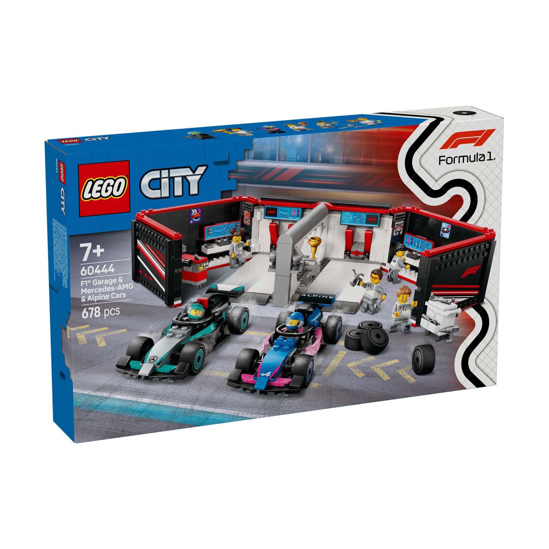 

Конструктор LEGO City Гараж F1 та автомобілі Mercedes-AMG і Alpine, 678 деталей, від 7 років (60444)