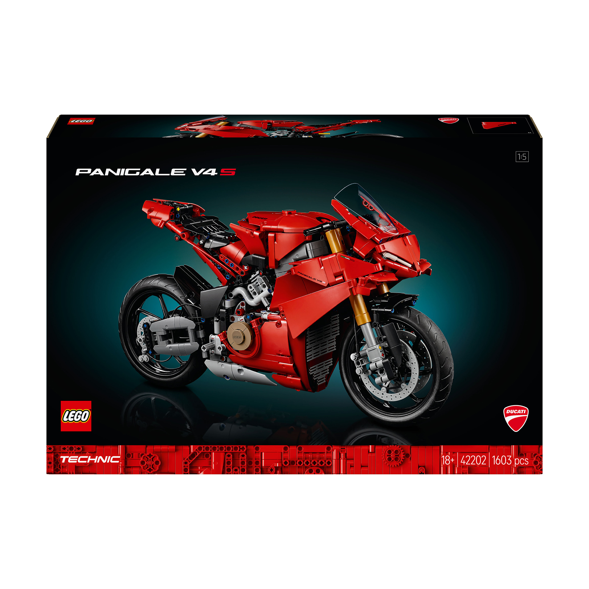 

Конструктор LEGO Technic Мотоцикл Ducati Panigale V4 S, 1603 деталей, від 18 років (42202)