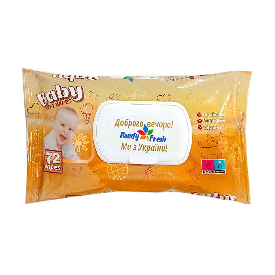 

Дитячі вологі серветки Handy Fresh Baby з яблуком, з клапаном, 72 шт