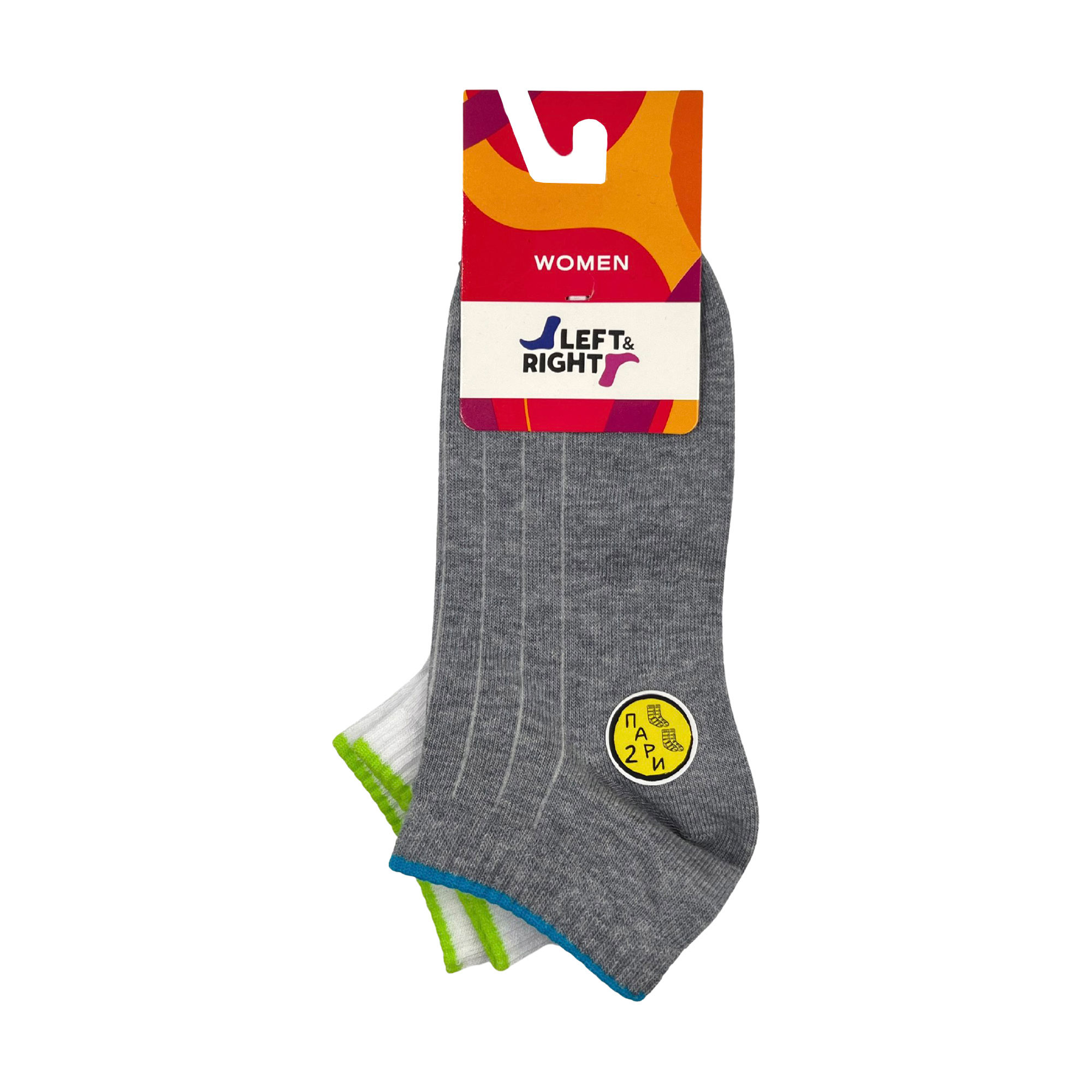 

Набір шкарпеток жіночих Лівий&Правий 122 спортивні, короткі, 027 білі/сірий меланж, розмір 38-41, 2 пари