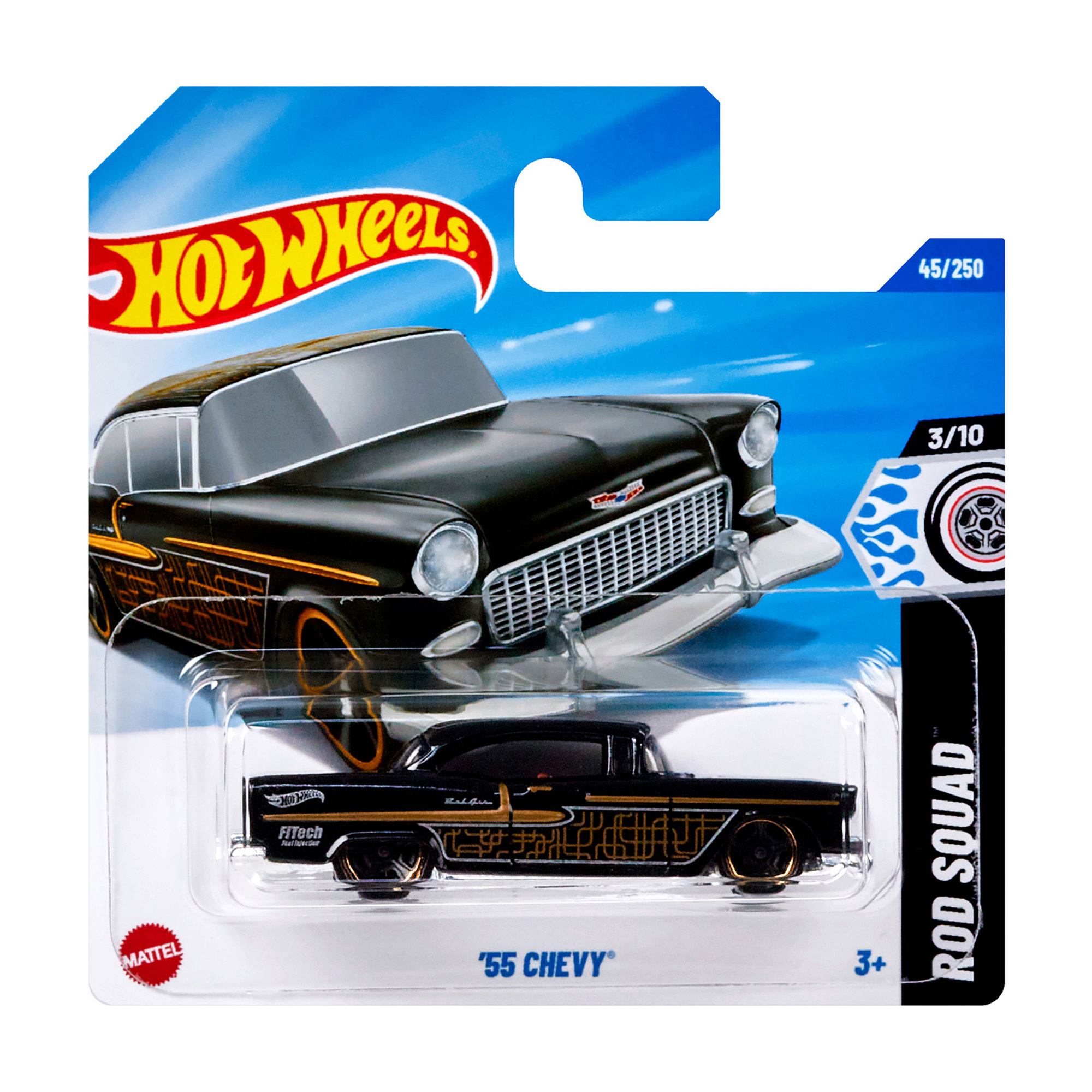 

Базовий автомобіль Hot Wheels 55 Chevy, чорний з золотим малюнком, від 3 років, 11*3.5*11 см (5785)