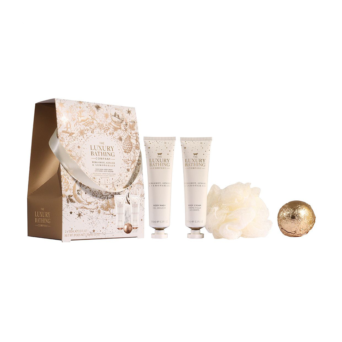 

Набір Grace Cole The Luxury Bathing Bergamot, Ginger & Lemongrass (гель для душу, 100 мл + крем для тіла, 100 мл + бомба, 25 г + мочалка, 1 шт)