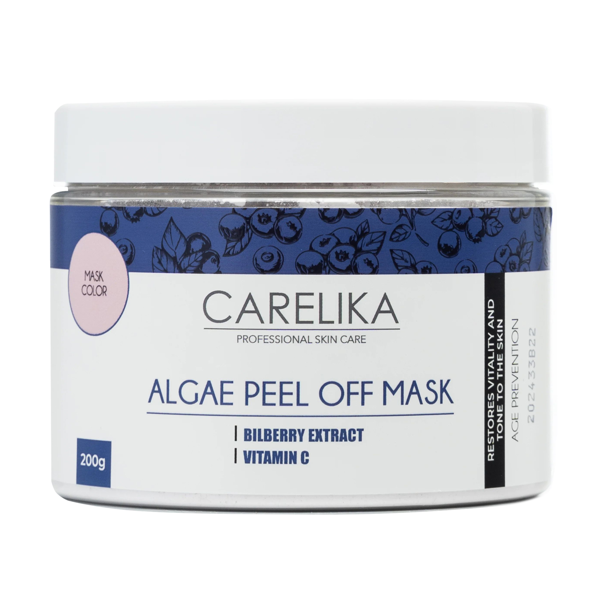 

Альгінатна маска для обличчя Carelika Algae Peel Off Mask Bilberry Extract на основі водоростей з чорницею та вітаміном C, 200 г
