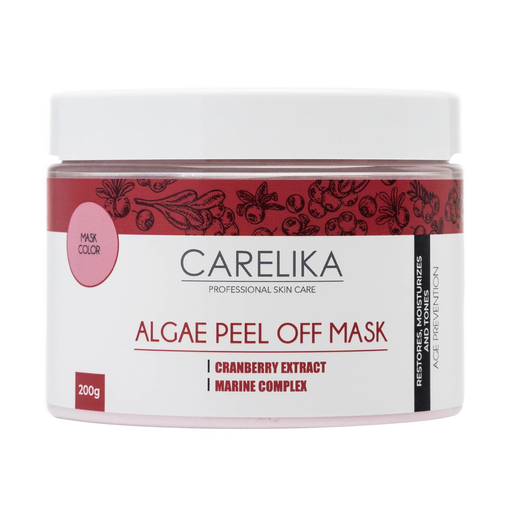 

Альгінатна маска для обличчя Carelika Algae Peel Off Mask Cranberry Extract на основі водоростей з екстрактом журавлини, 200 г
