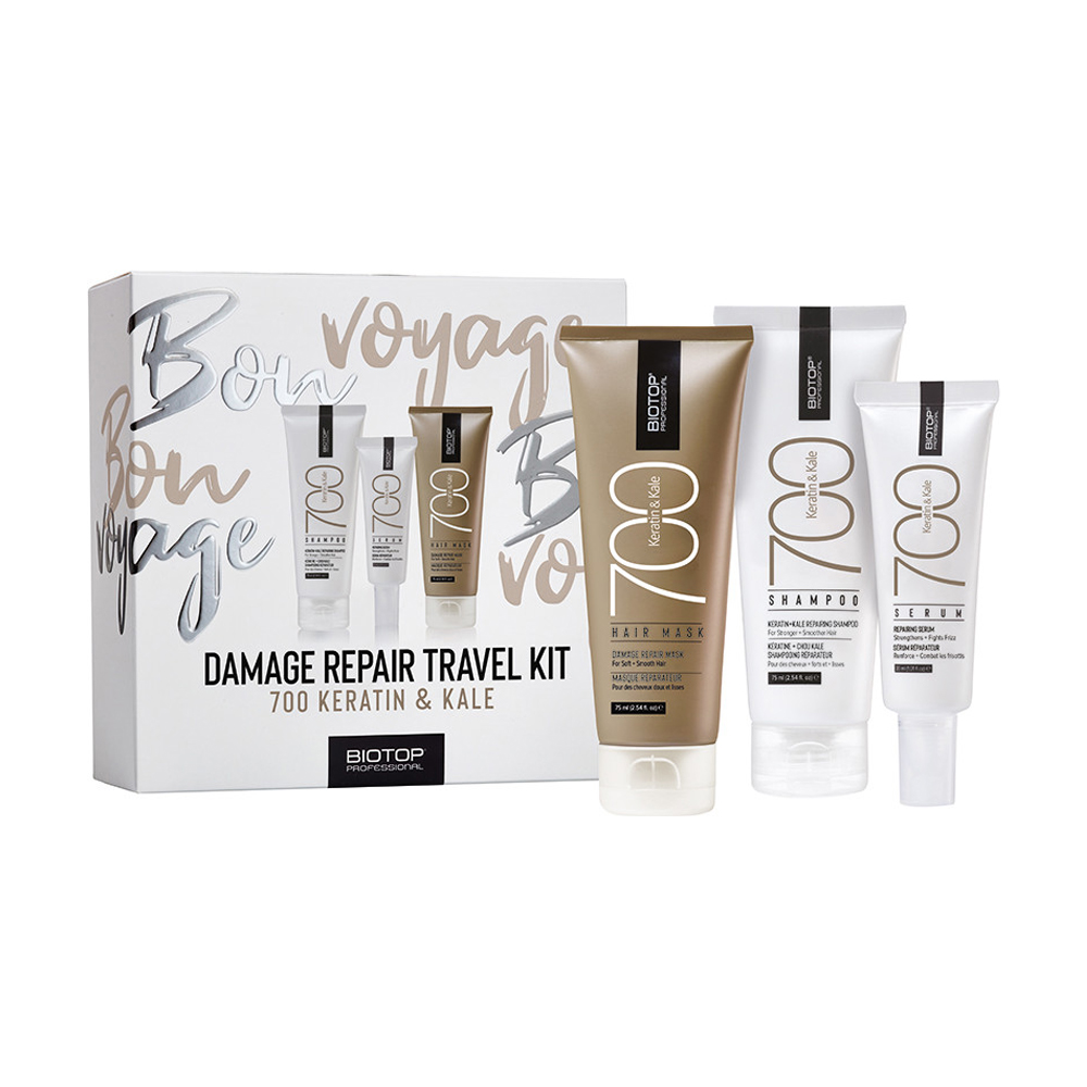 

Набір для волосся Biotop Professional 700 Keratin + Kale Travel Kit (шампунь, 75 мл + маска, 75 мл + сироватка, 30 мл)